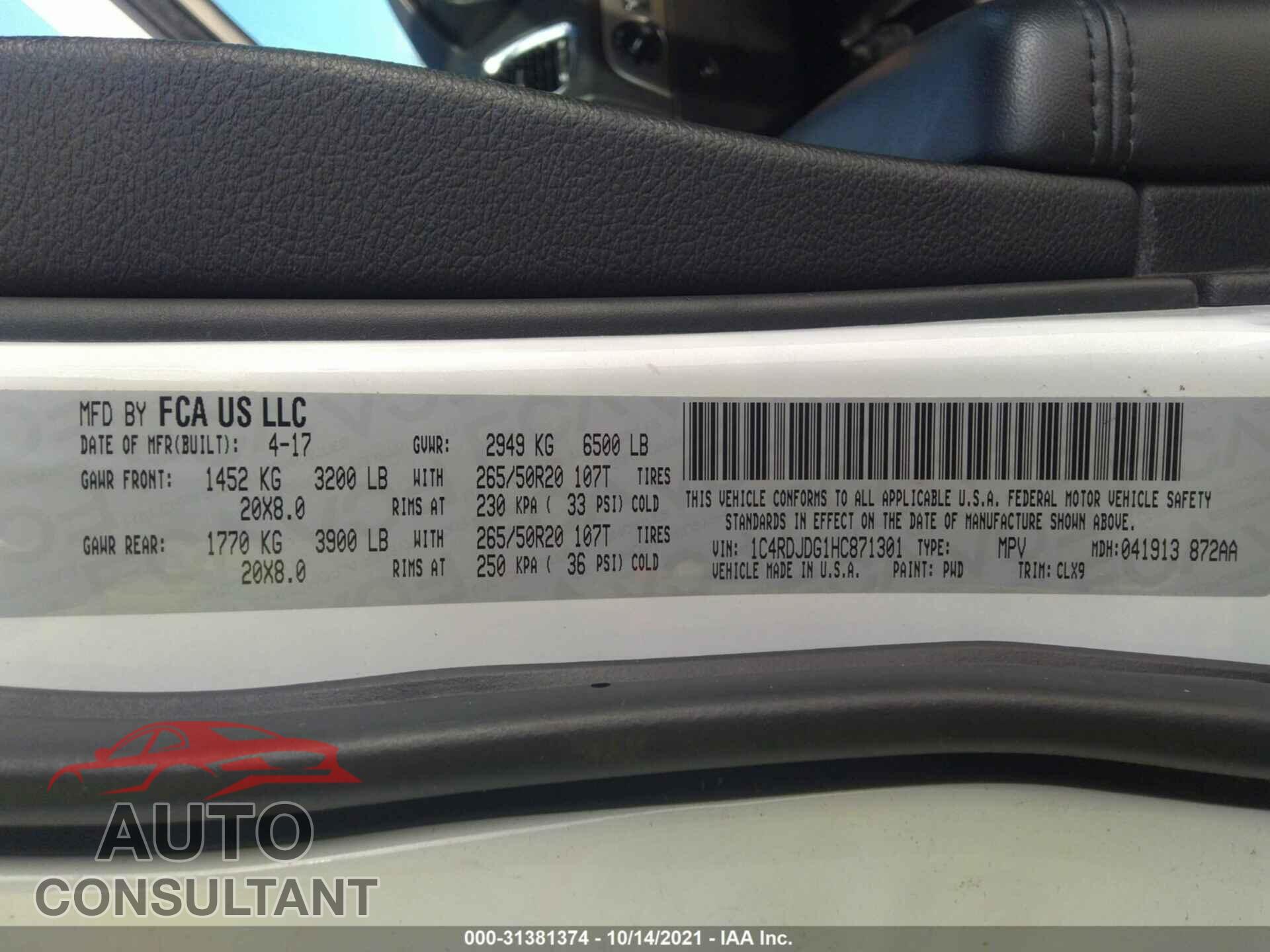 DODGE DURANGO 2017 - 1C4RDJDG1HC871301