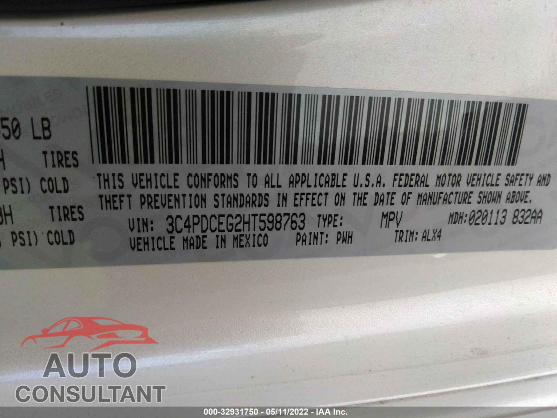 DODGE JOURNEY 2017 - 3C4PDCEG2HT598763