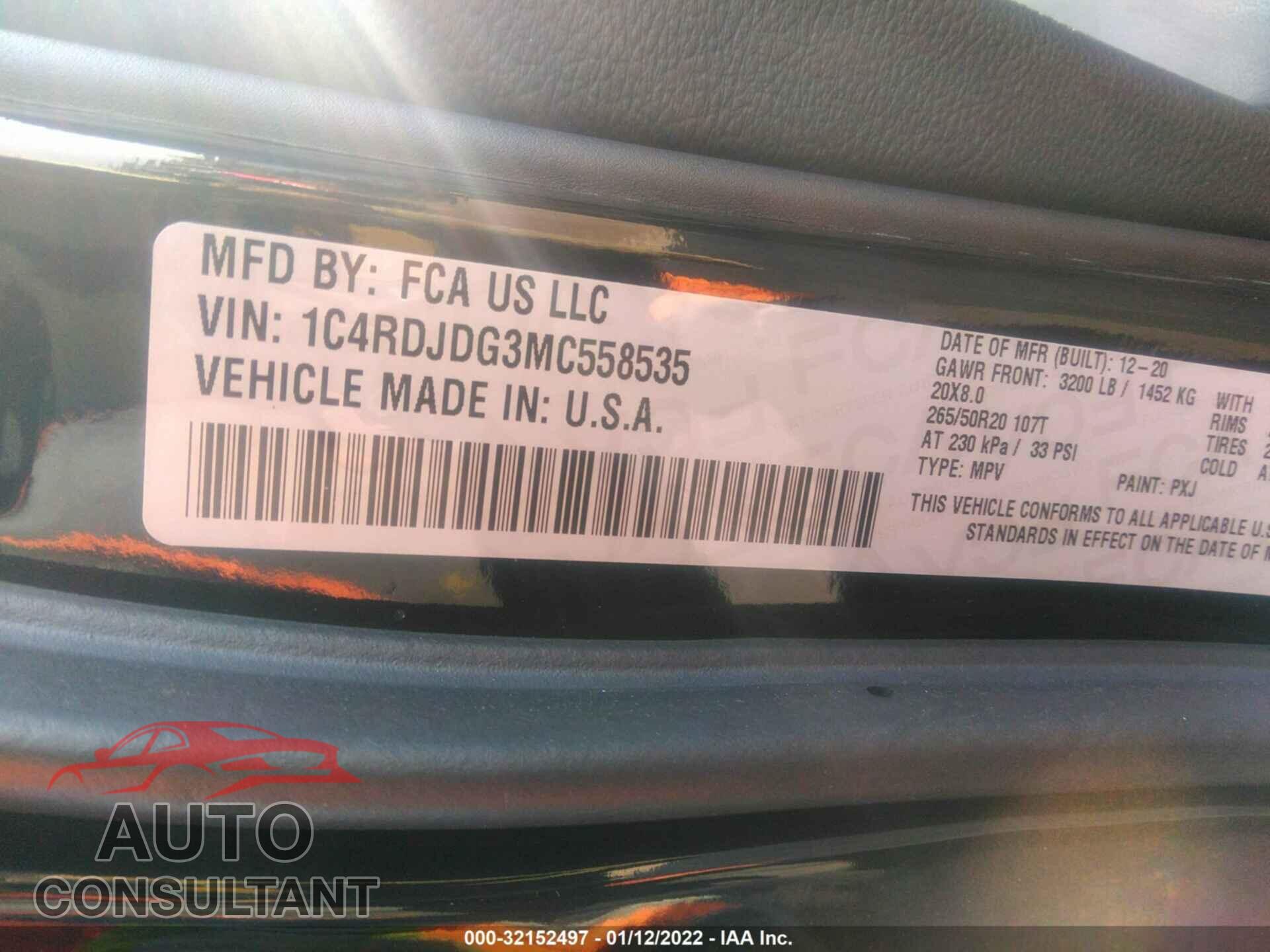DODGE DURANGO 2021 - 1C4RDJDG3MC558535