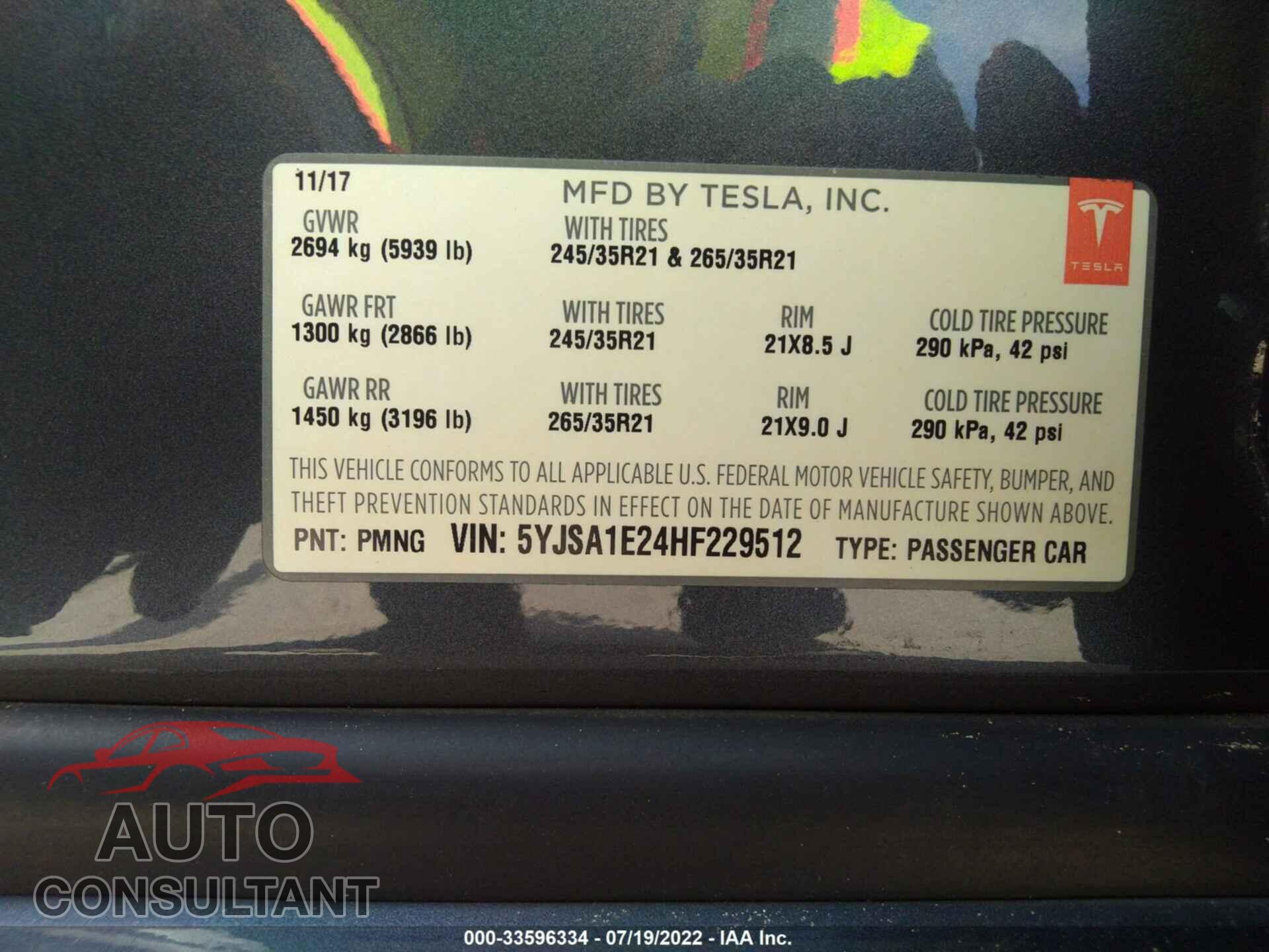 TESLA MODEL S 2017 - 5YJSA1E24HF229512
