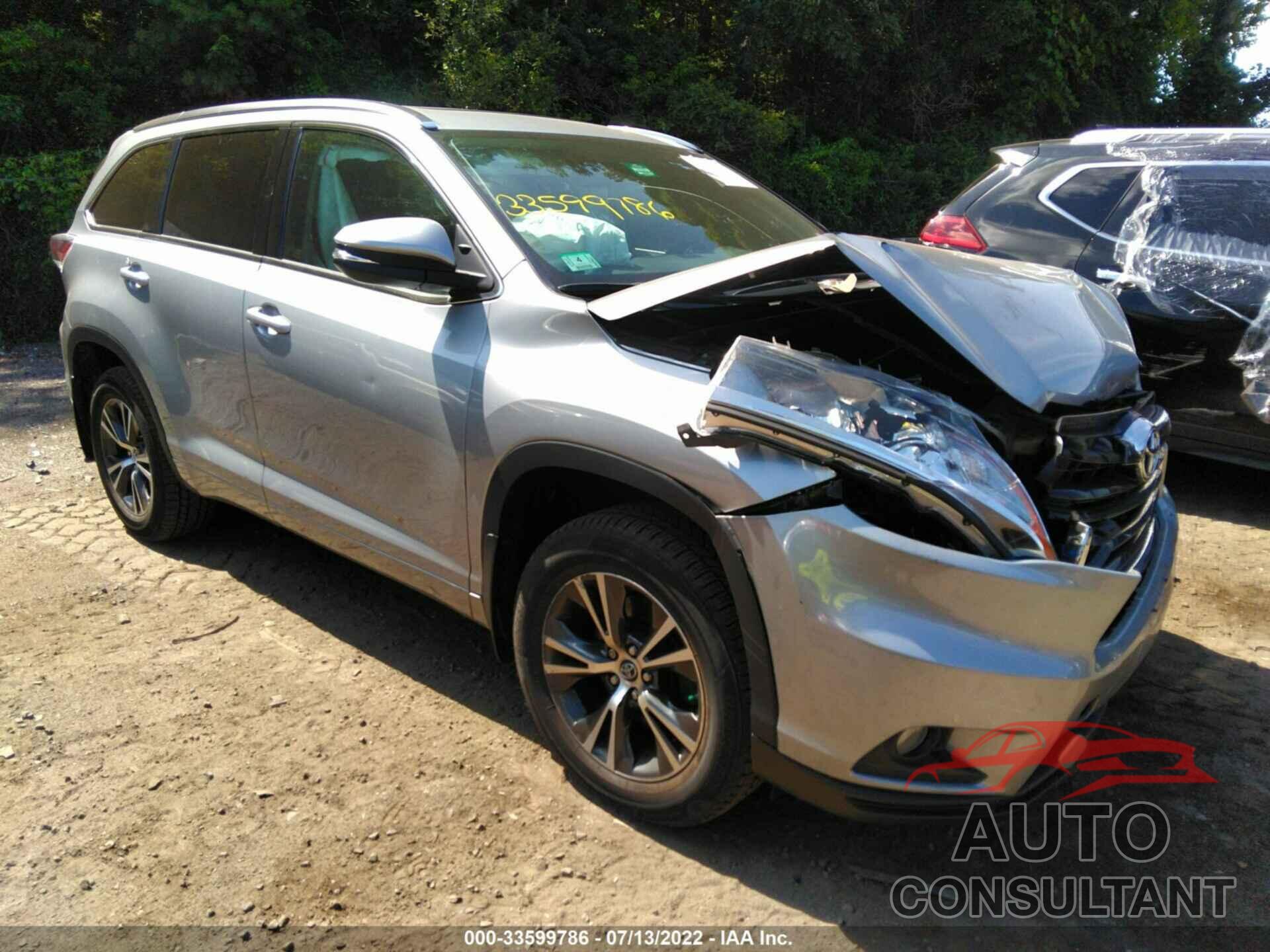 TOYOTA HIGHLANDER 2016 - 5TDJKRFH5GS226977