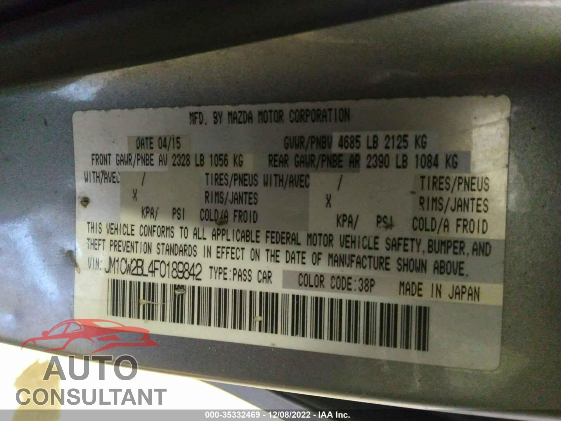 MAZDA MAZDA5 2015 - JM1CW2BL4F0189842