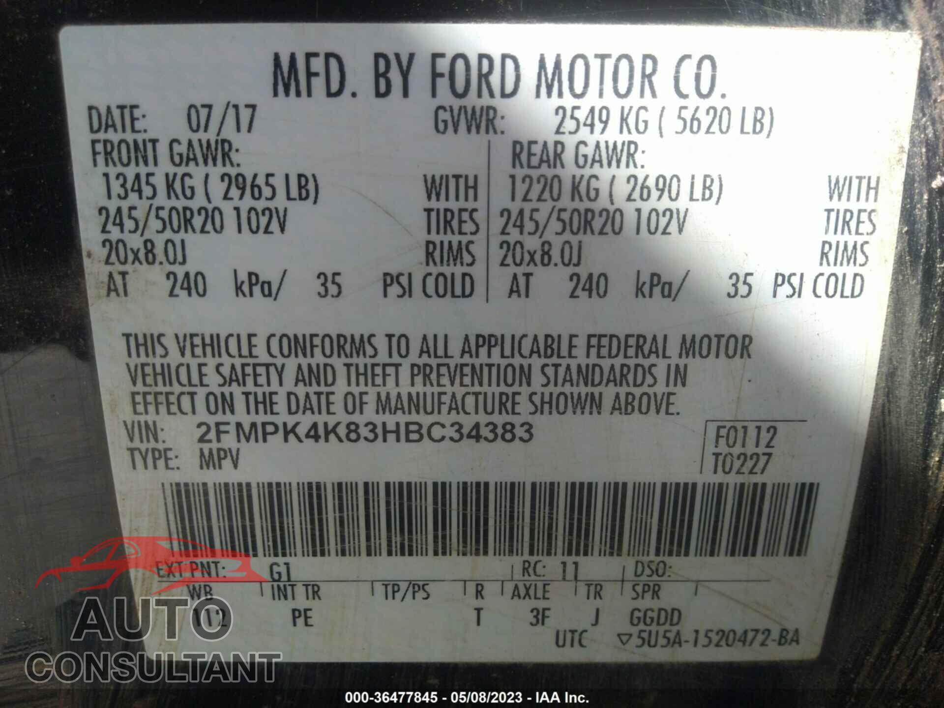 FORD EDGE 2017 - 2FMPK4K83HBC34383