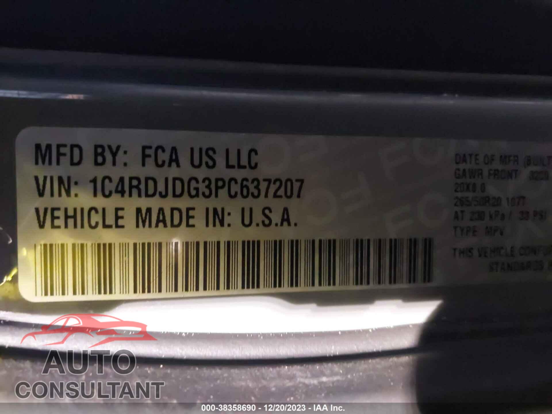 DODGE DURANGO 2023 - 1C4RDJDG3PC637207