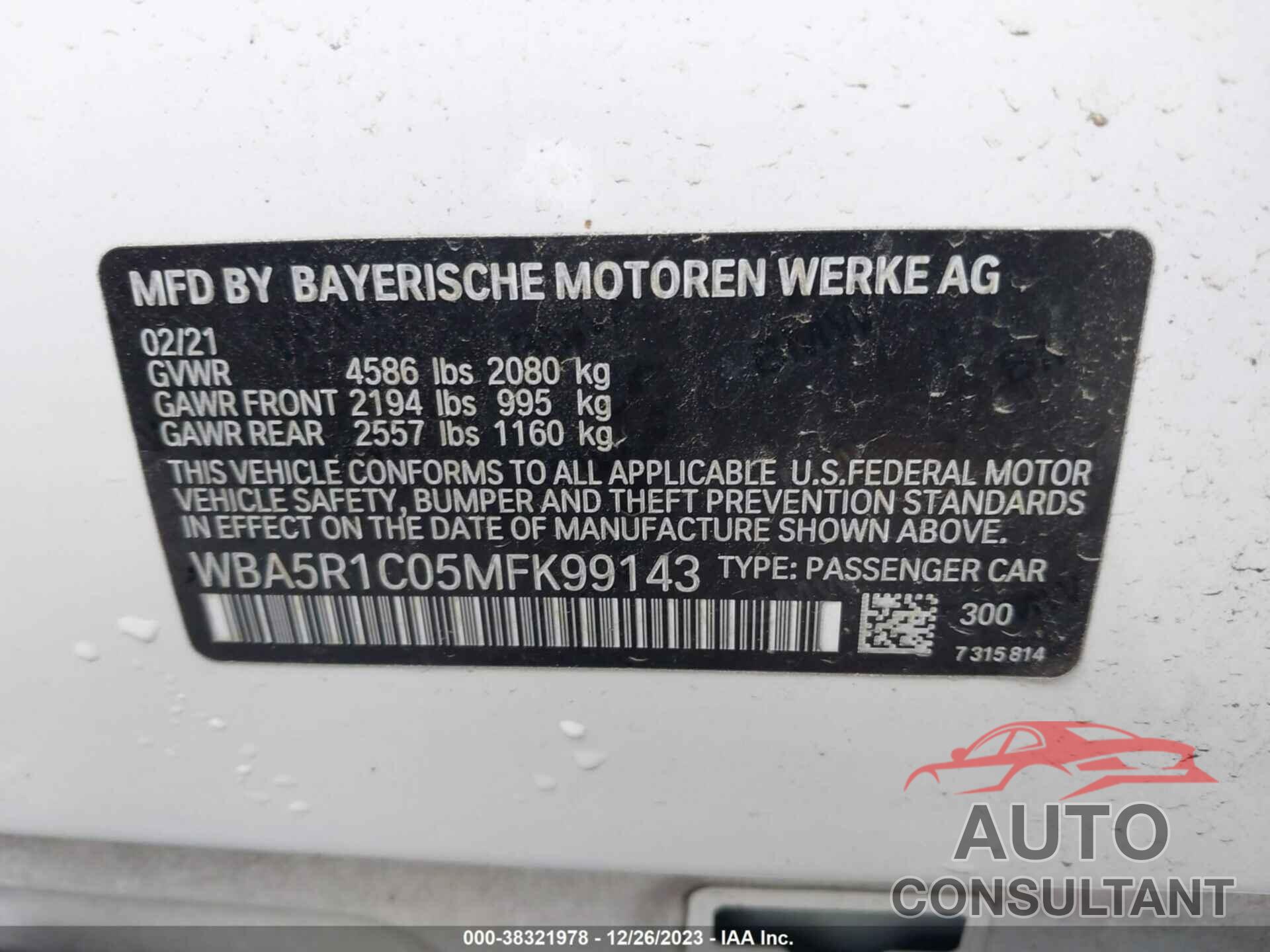 BMW 330I 2021 - WBA5R1C05MFK99143