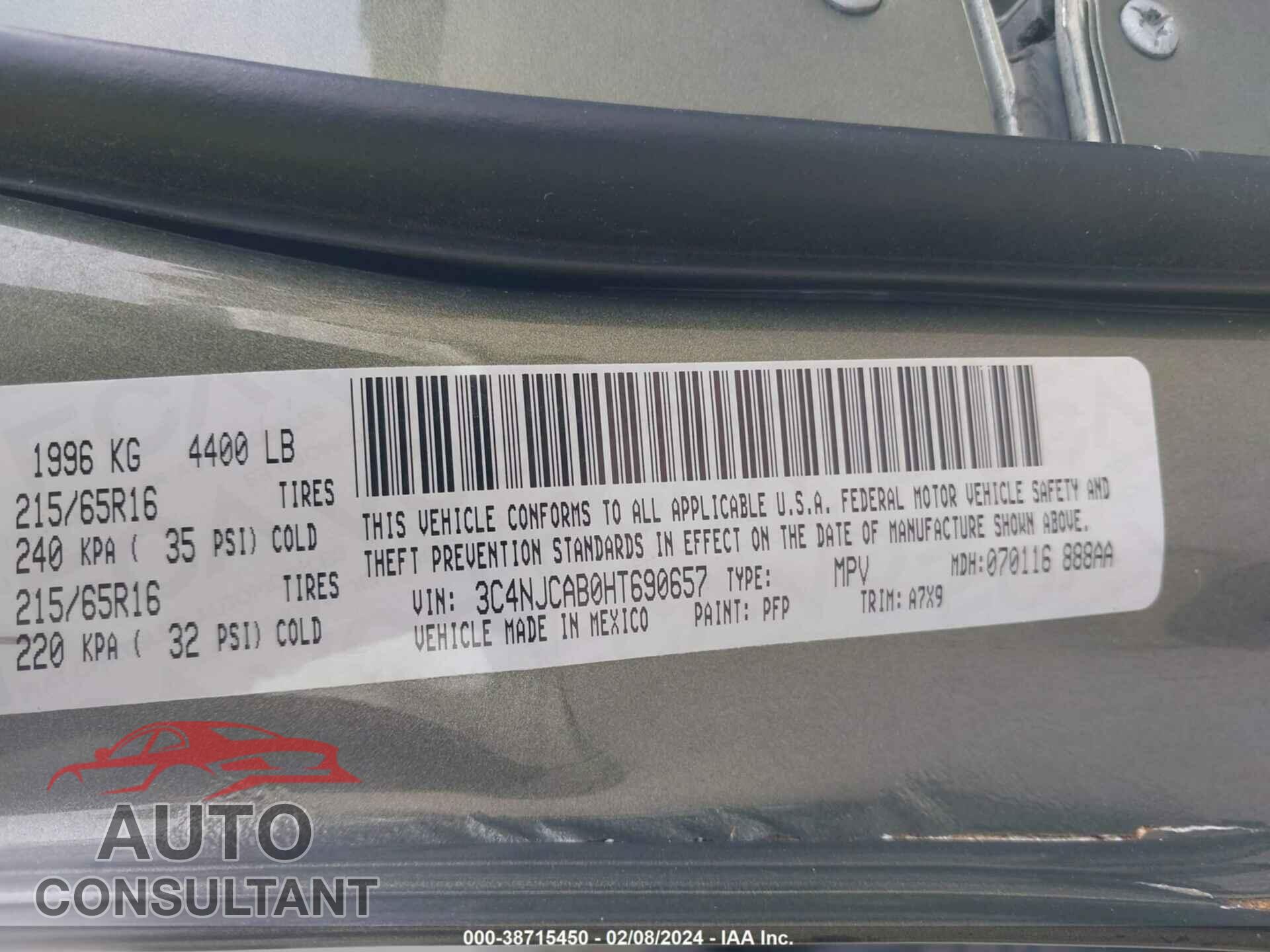 JEEP COMPASS 2017 - 3C4NJCAB0HT690657