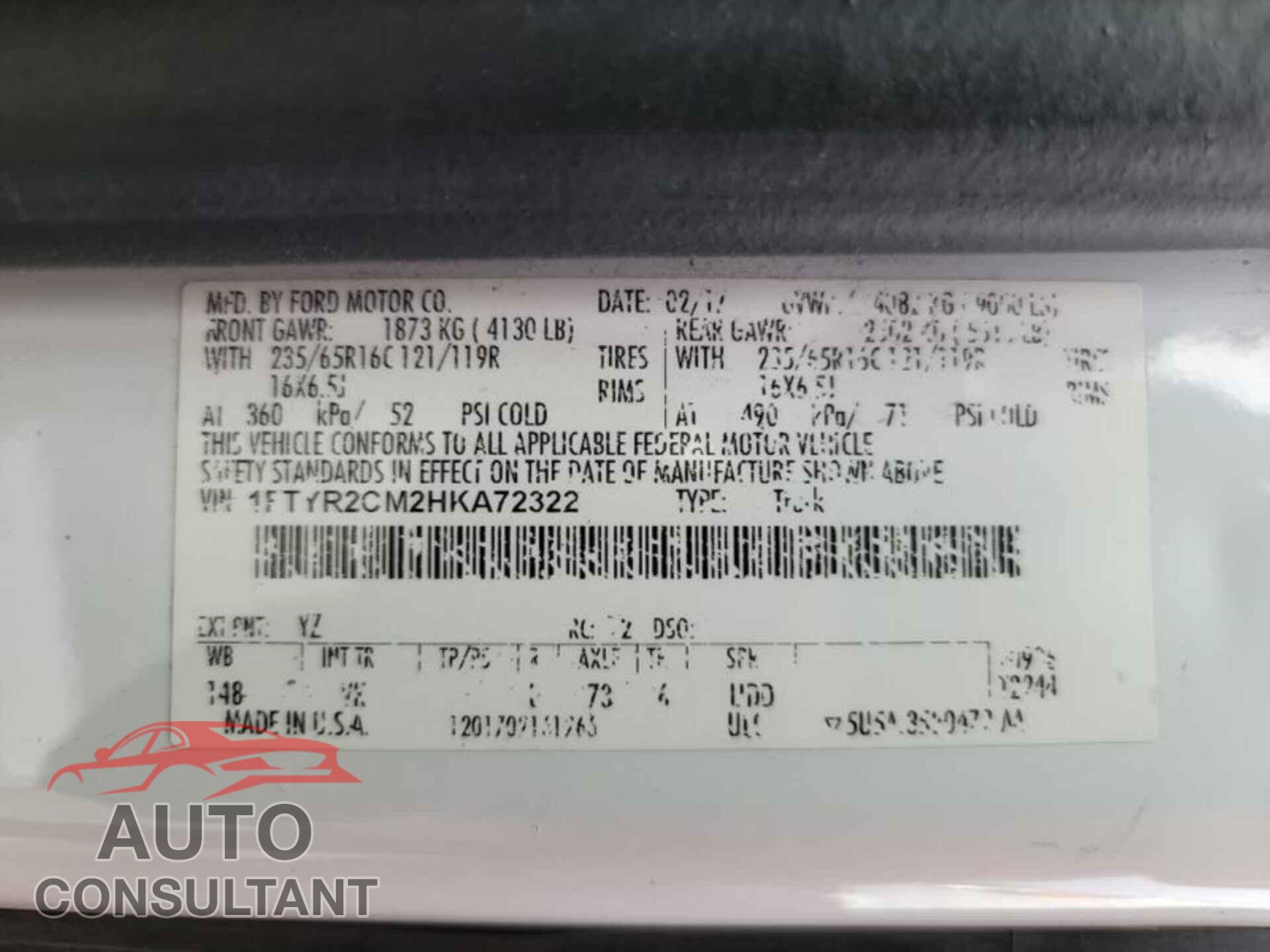 FORD TRANSIT 2017 - 1FTYR2CM2HKA72322