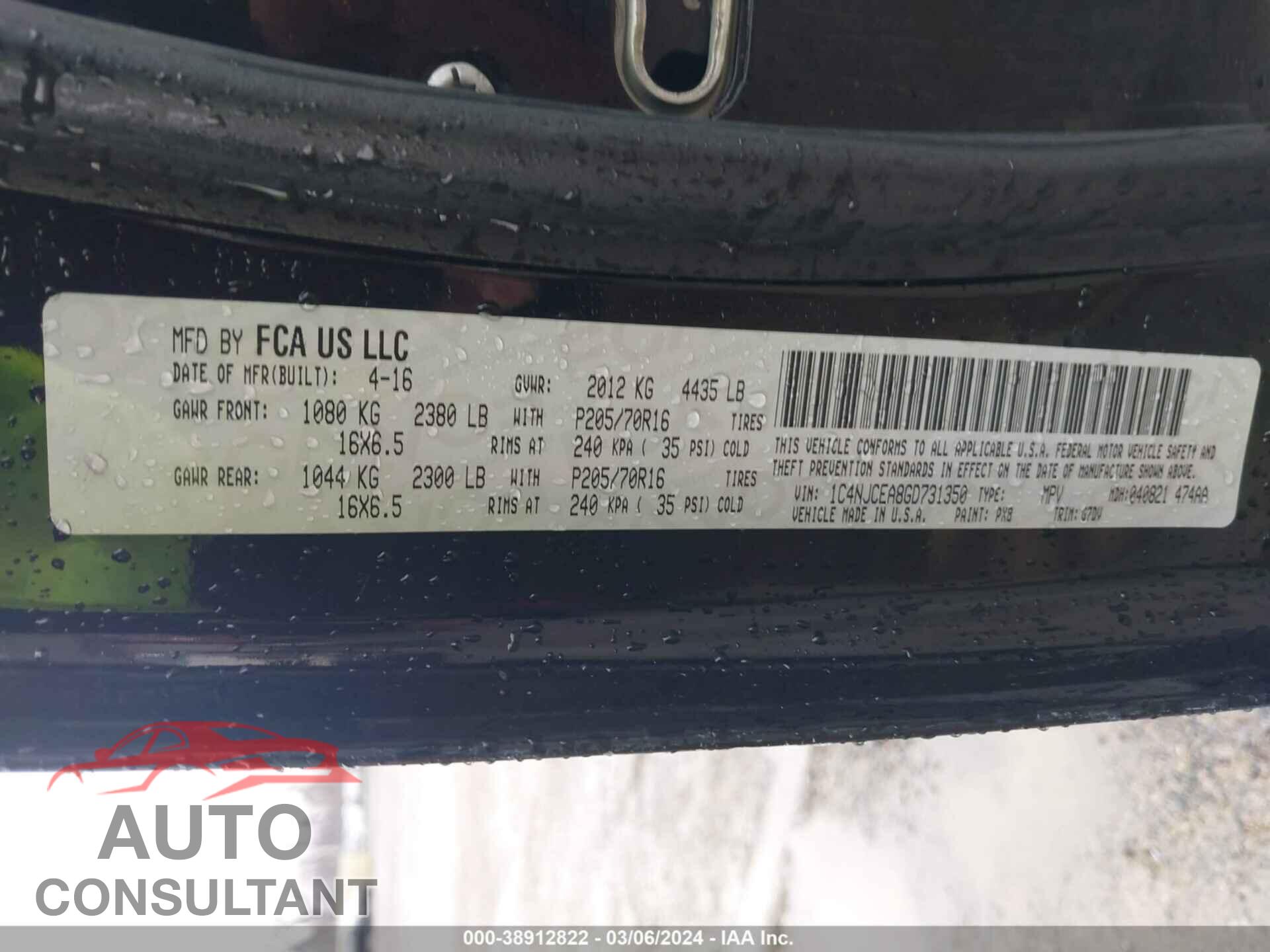 JEEP COMPASS 2016 - 1C4NJCEA8GD731350