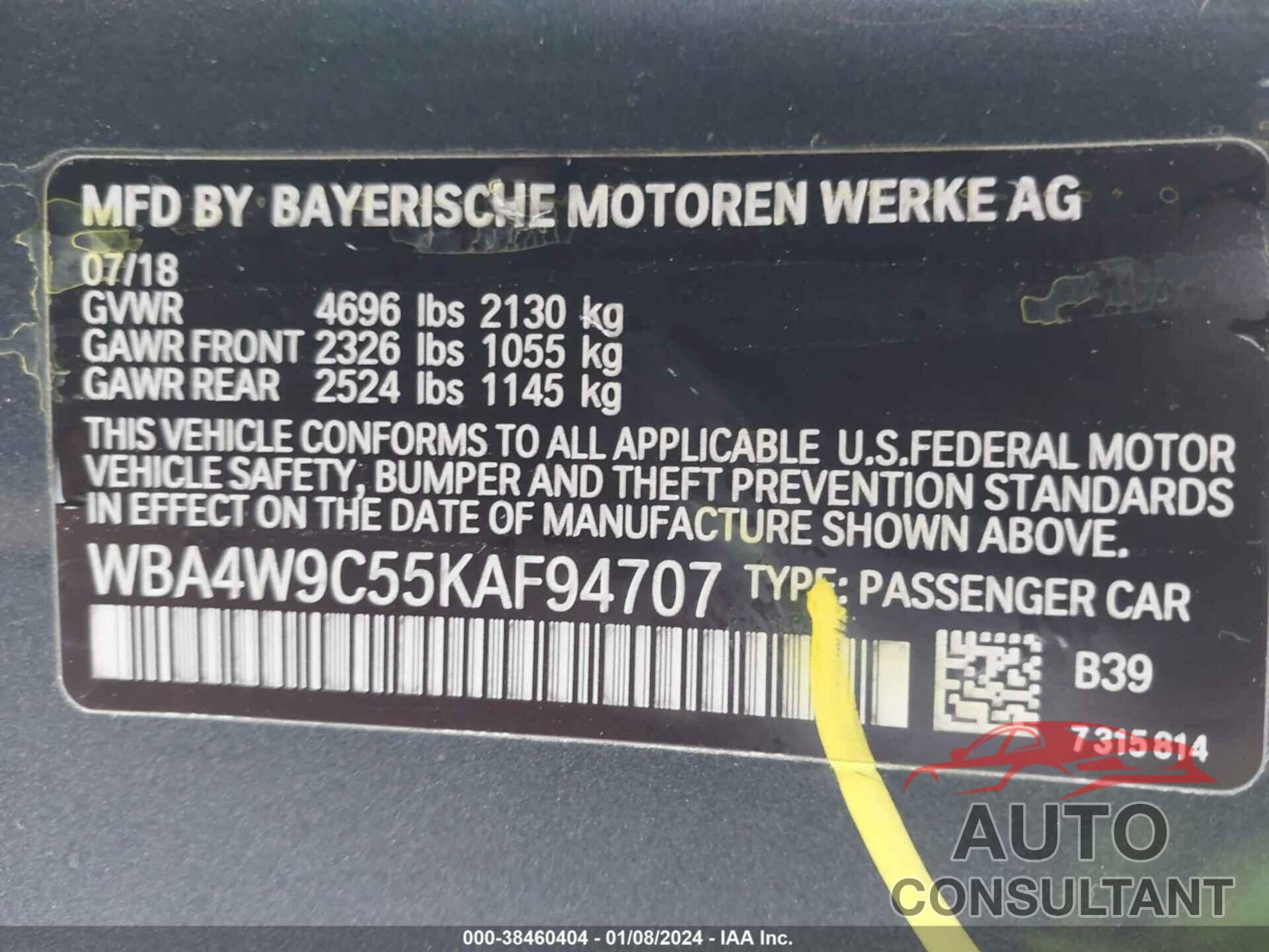 BMW 440XI 2019 - WBA4W9C55KAF94707