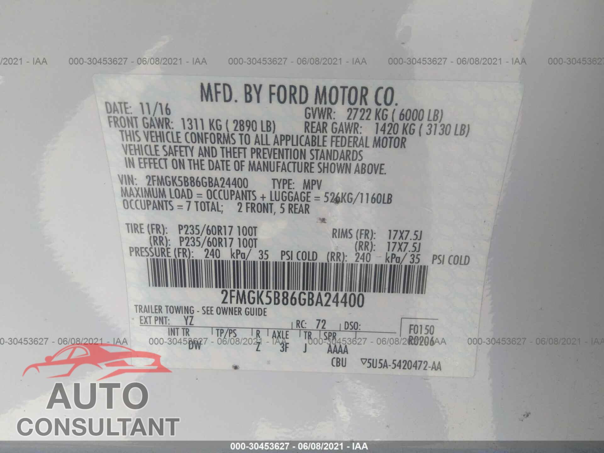 FORD FLEX 2016 - 2FMGK5B86GBA24400