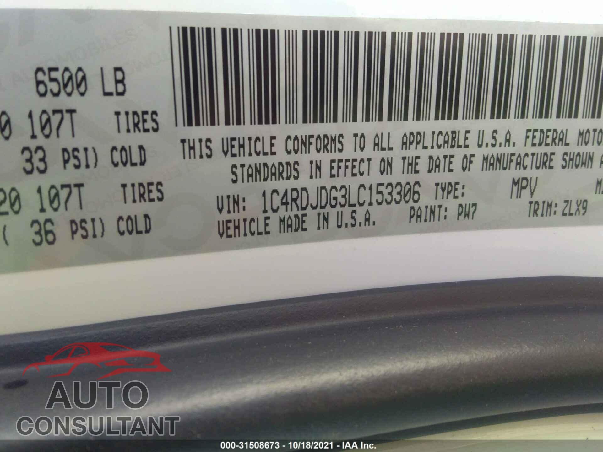 DODGE DURANGO 2020 - 1C4RDJDG3LC153306