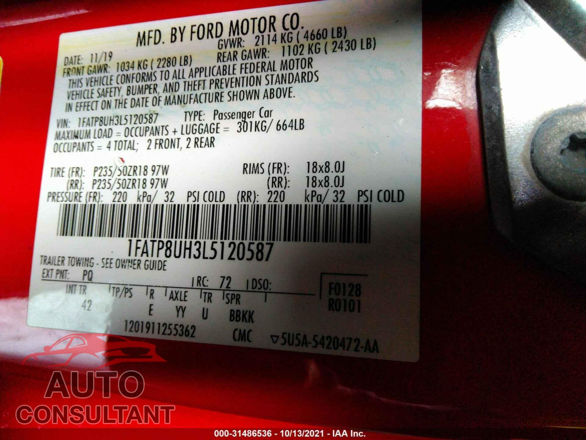 FORD MUSTANG 2020 - 1FATP8UH3L5120587