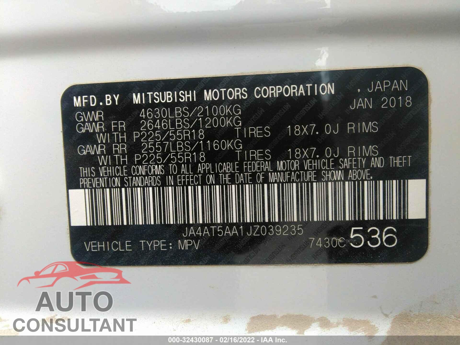 MITSUBISHI ECLIPSE CROSS 2018 - JA4AT5AA1JZ039235