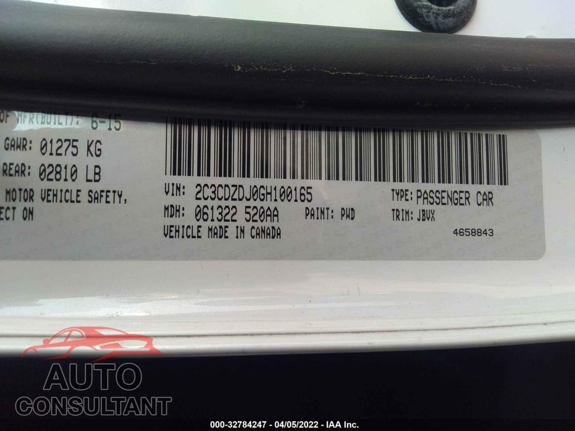 DODGE CHALLENGER 2016 - 2C3CDZDJ0GH100165