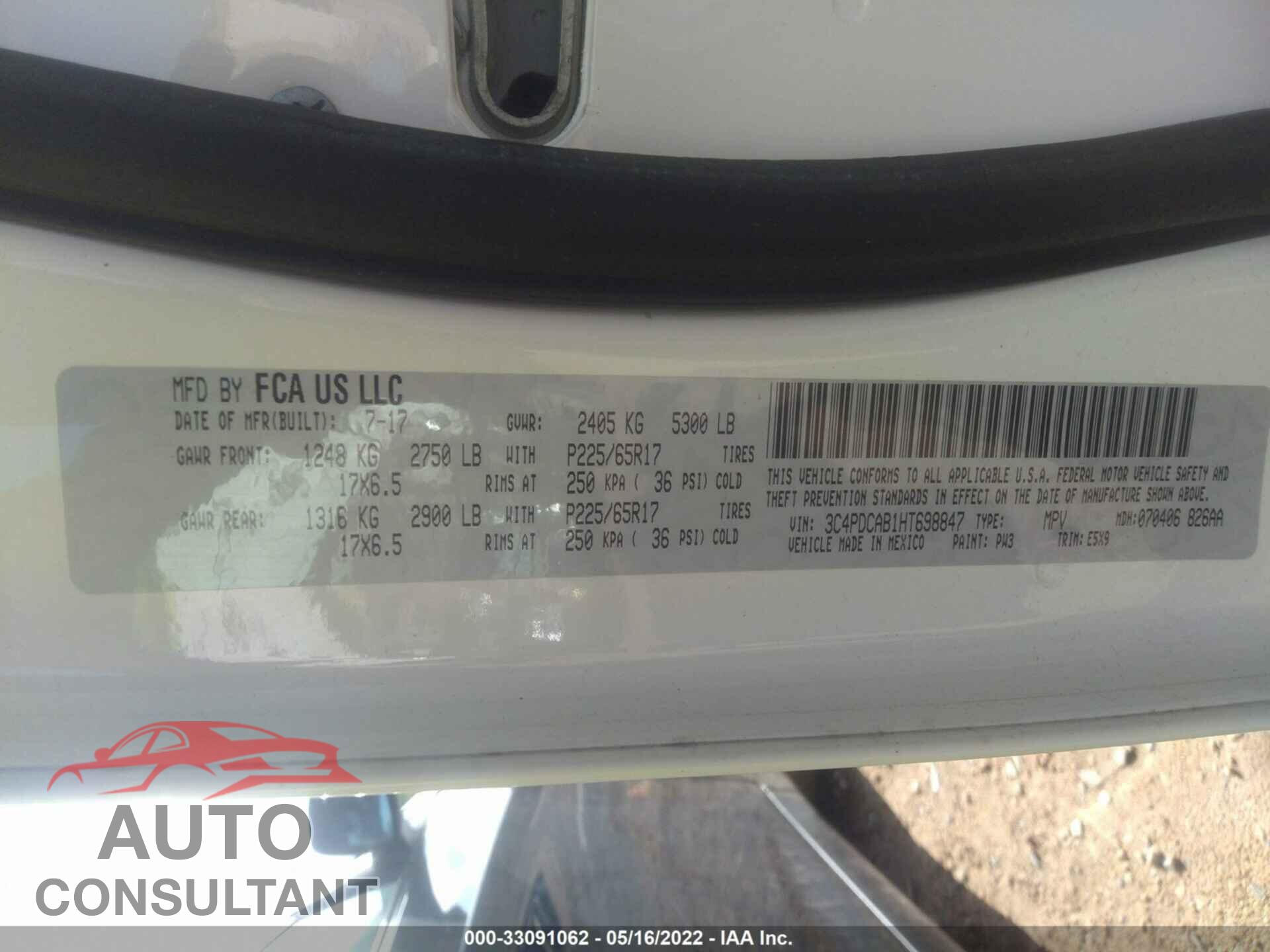 DODGE JOURNEY 2017 - 3C4PDCAB1HT698847