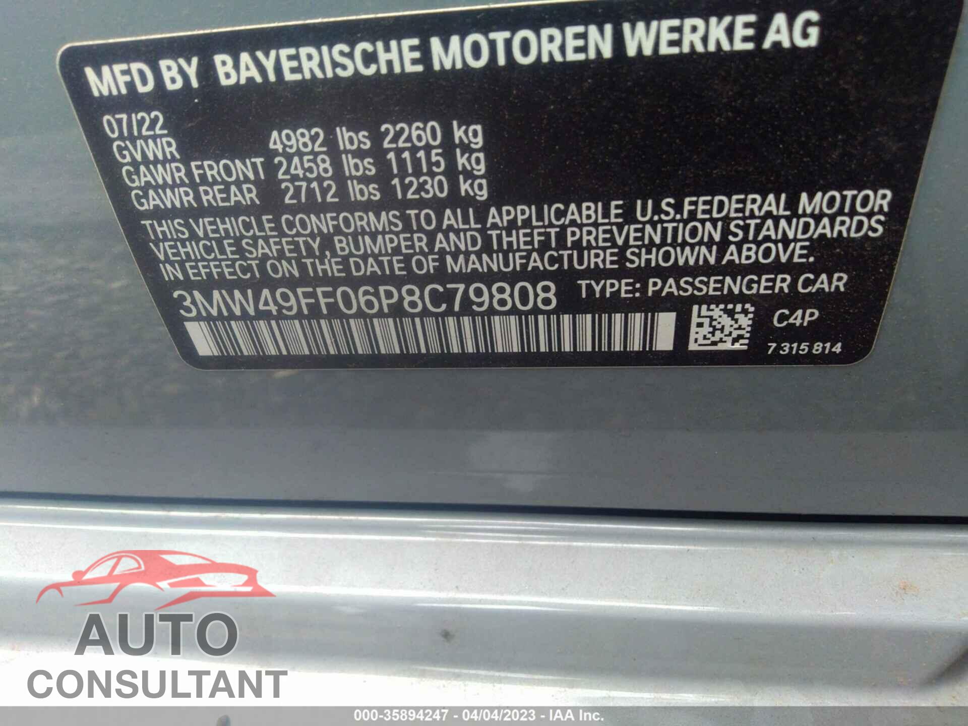 BMW 3 SERIES 2023 - 3MW49FF06P8C79808