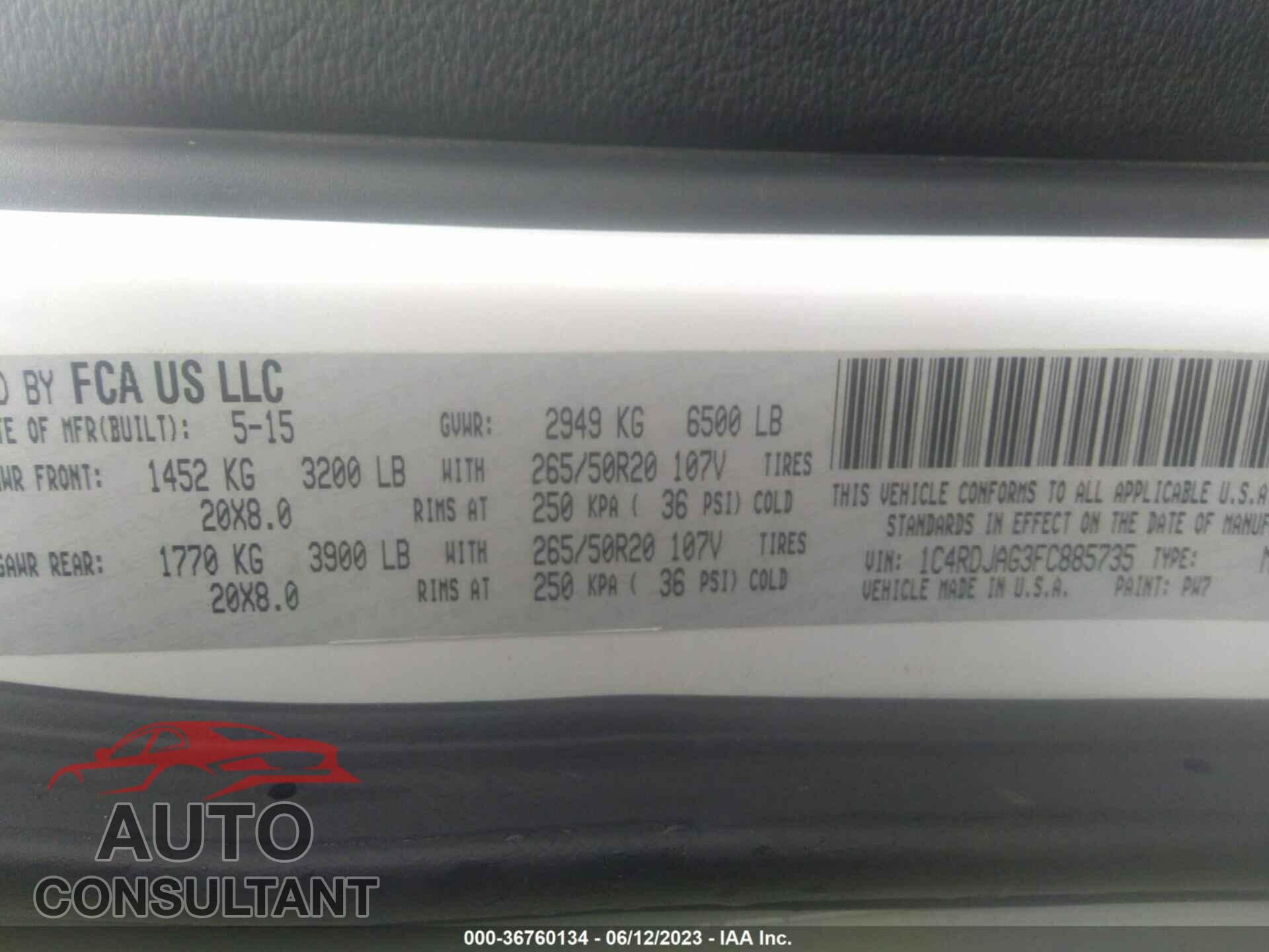 DODGE DURANGO 2015 - 1C4RDJAG3FC885735