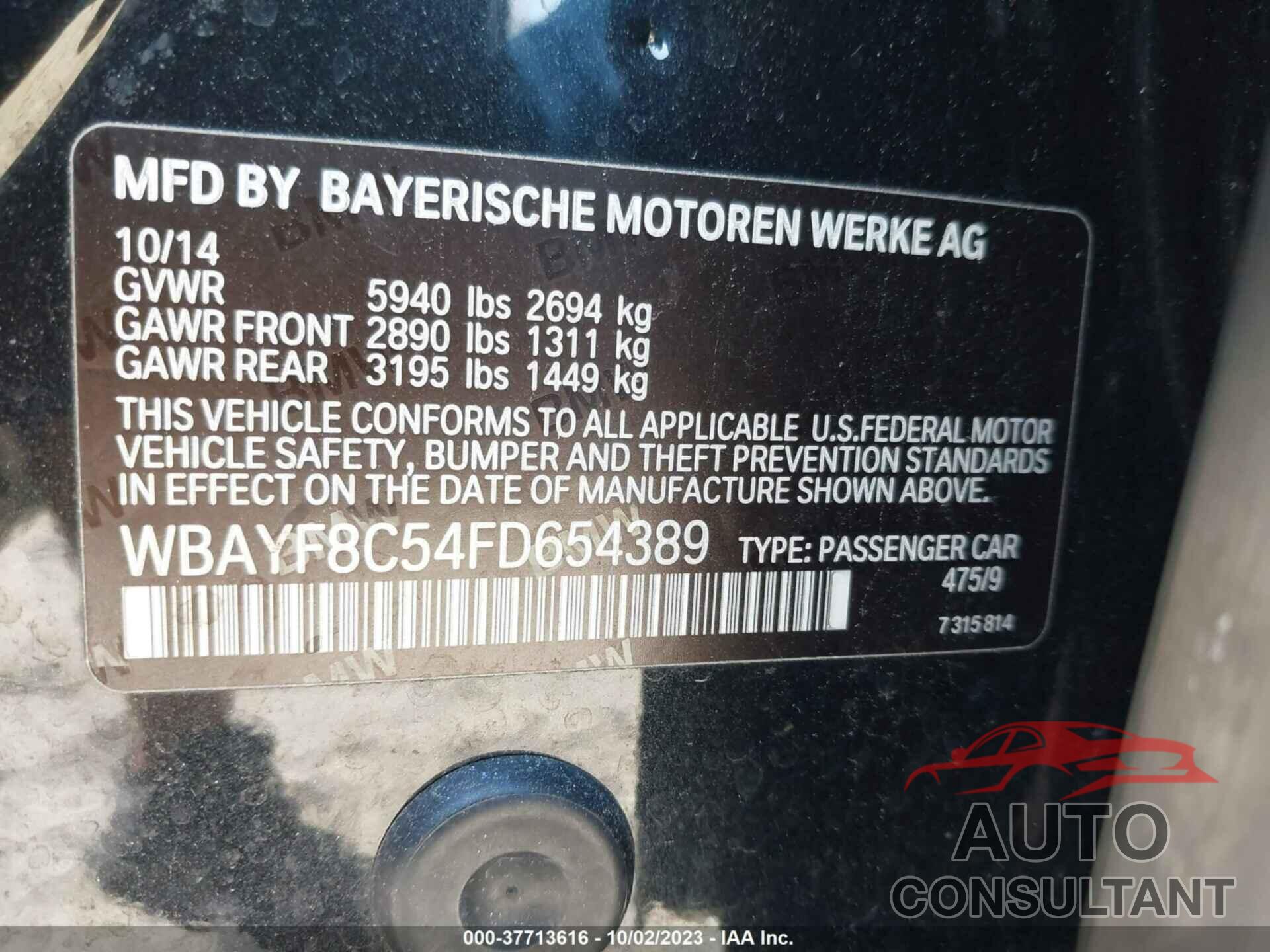 BMW 7 SERIES 2015 - WBAYF8C54FD654389