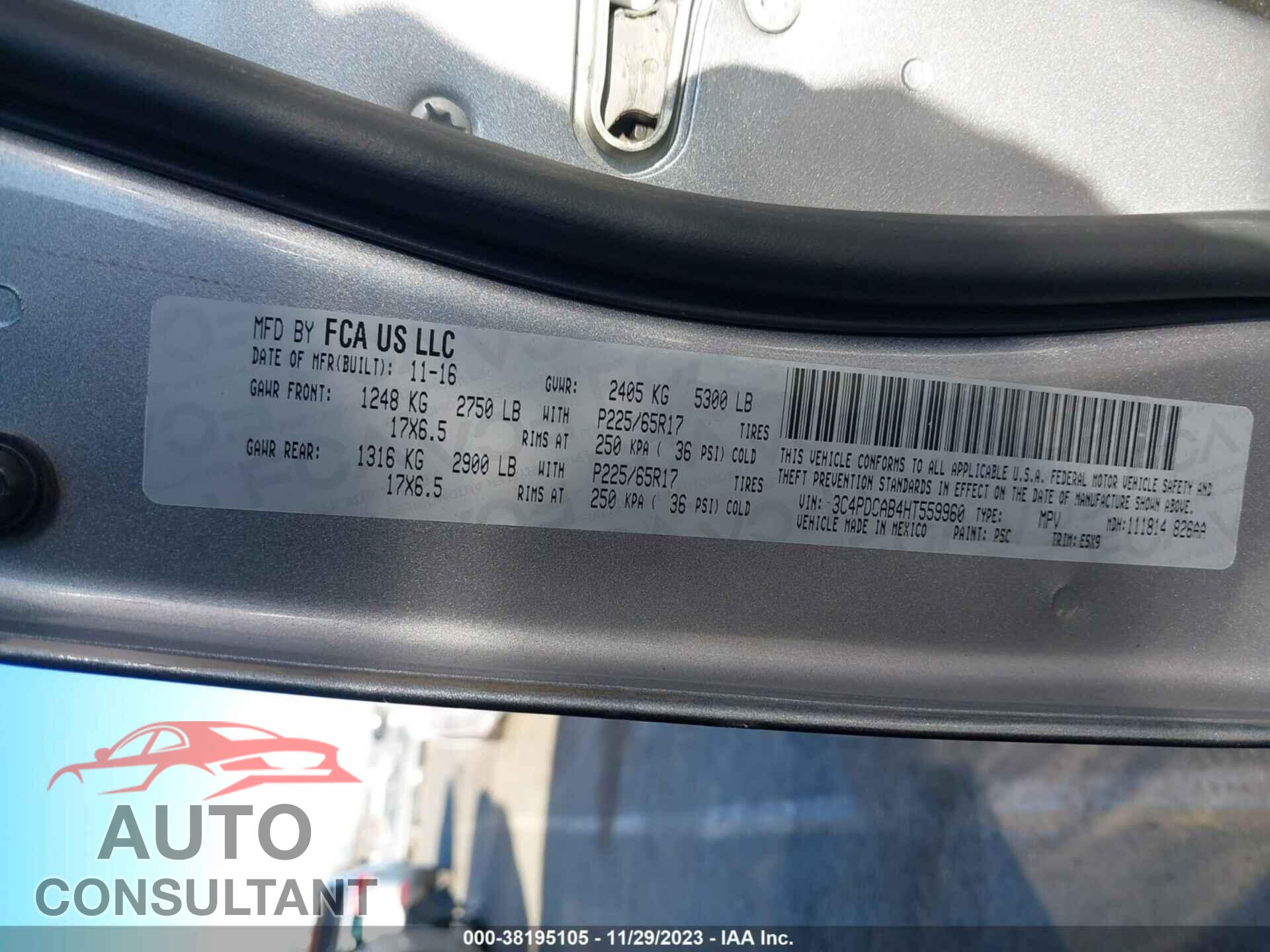 DODGE JOURNEY 2017 - 3C4PDCAB4HT559960