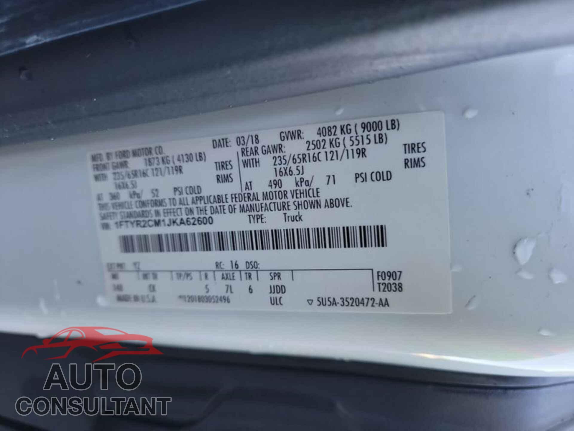 FORD TRANSIT 2018 - 1FTYR2CM1JKA62600