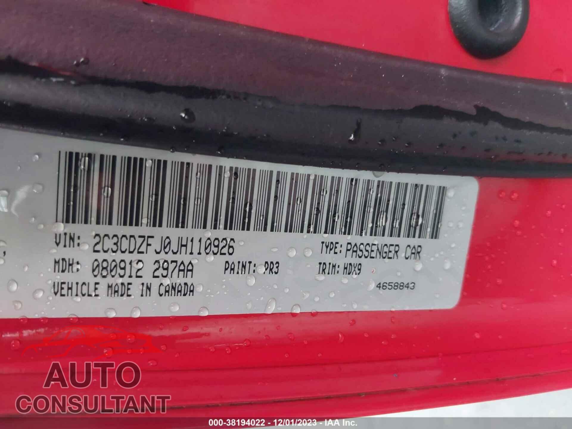 DODGE CHALLENGER 2018 - 2C3CDZFJ0JH110926