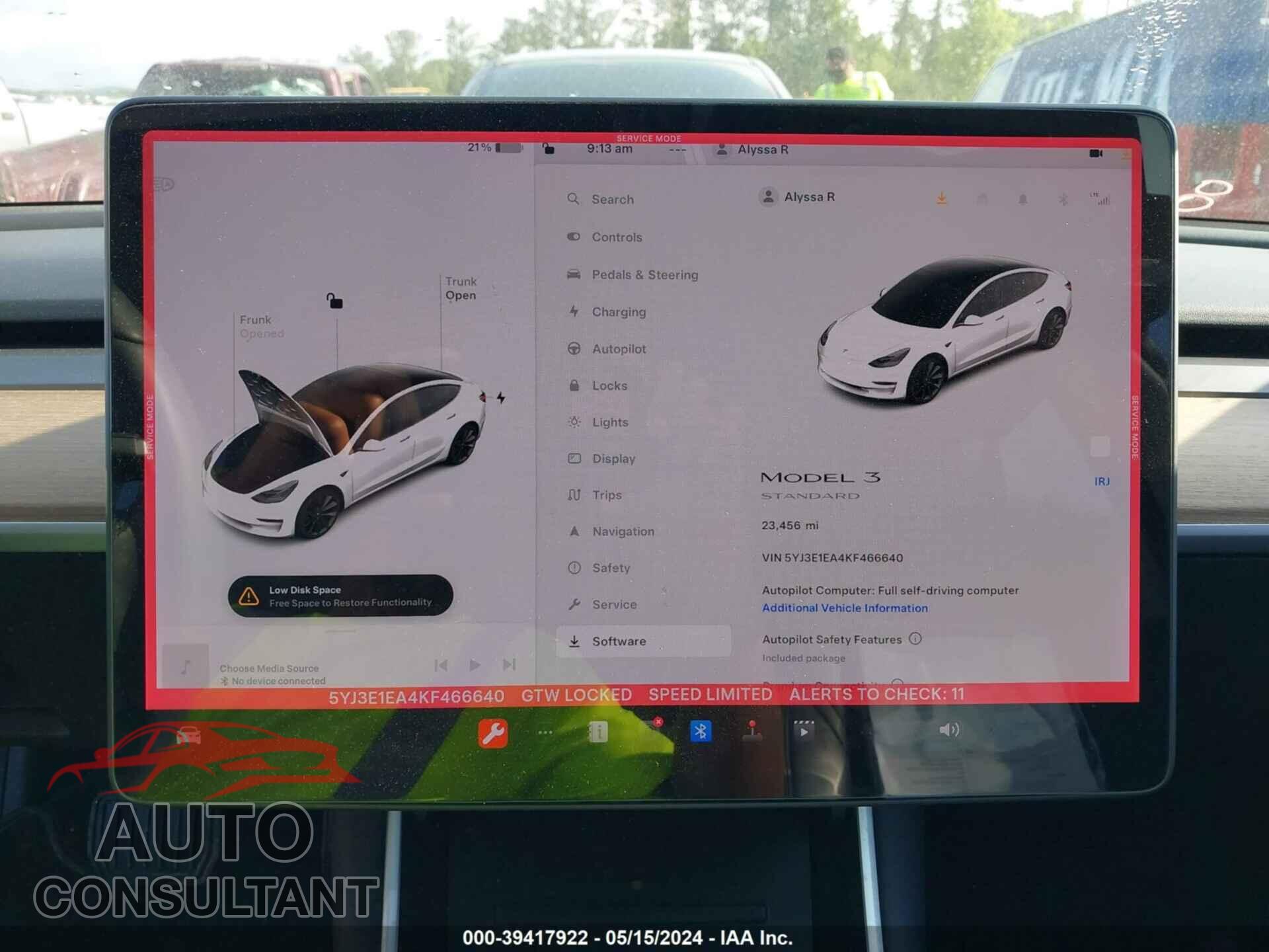 TESLA MODEL 3 2019 - 5YJ3E1EA4KF466640