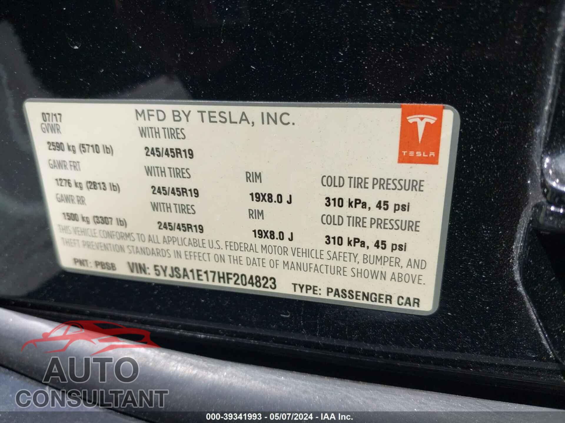TESLA MODEL S 2017 - 5YJSA1E17HF204823