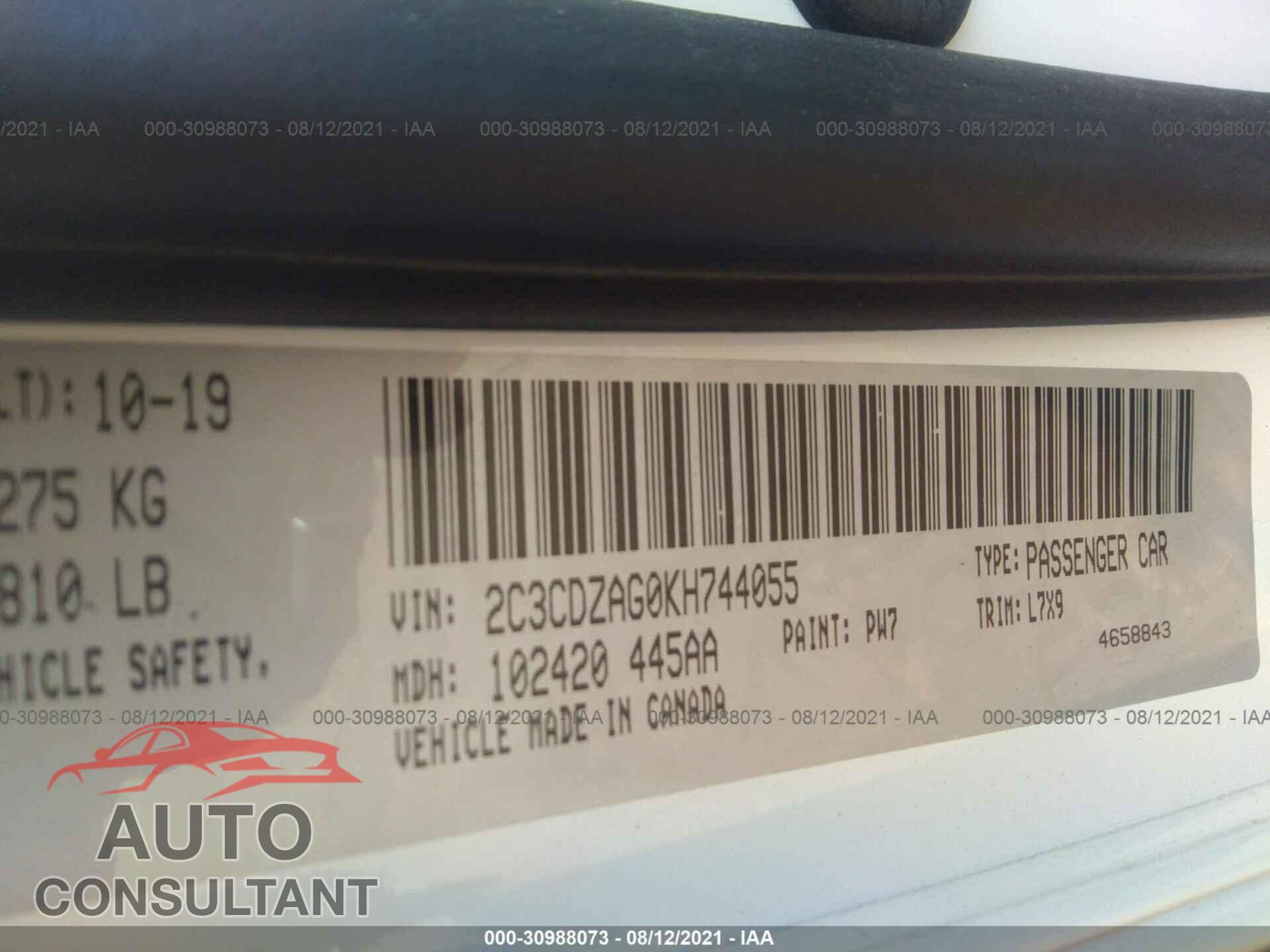 DODGE CHALLENGER 2019 - 2C3CDZAG0KH744055