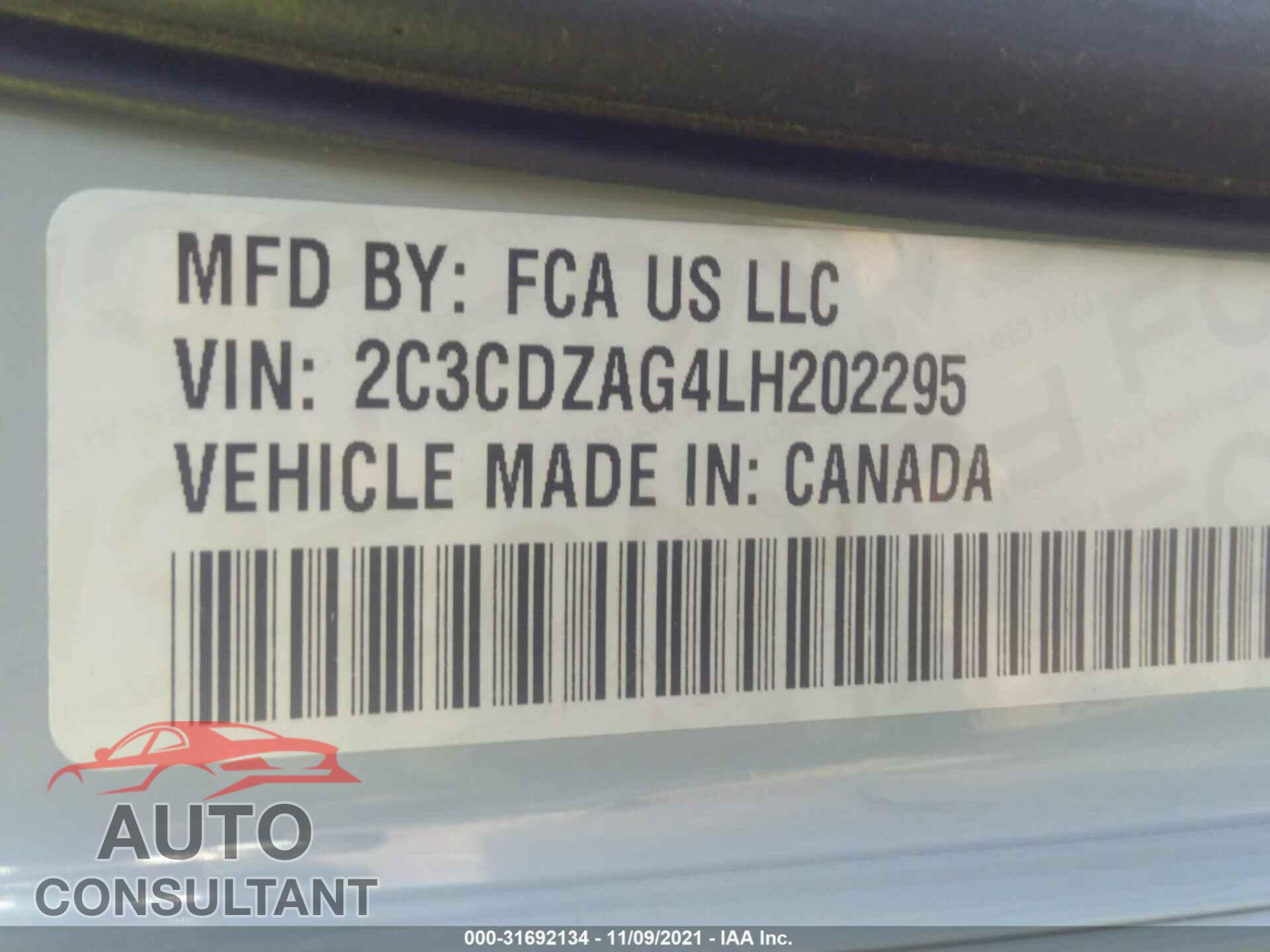 DODGE CHALLENGER 2020 - 2C3CDZAG4LH202295