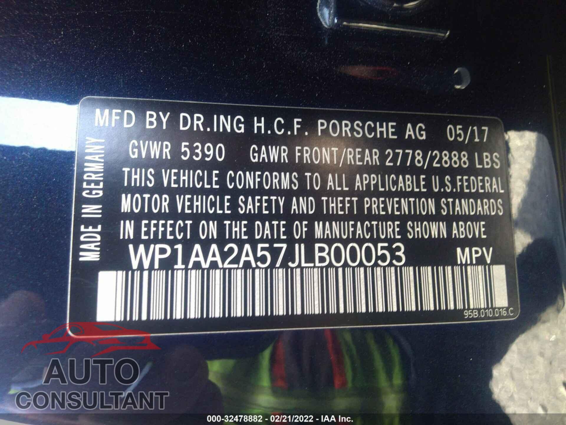 PORSCHE MACAN 2018 - WP1AA2A57JLB00053
