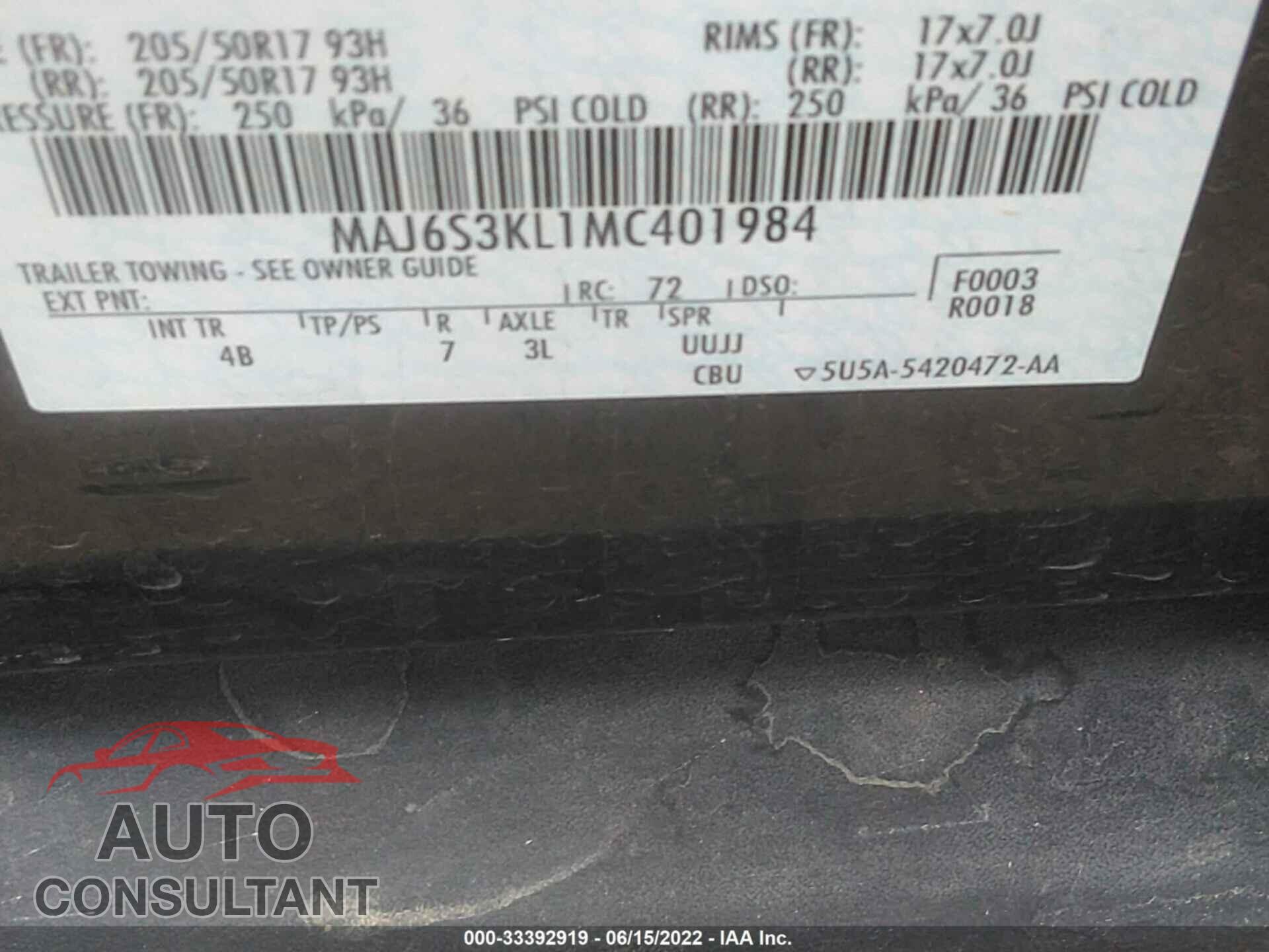 FORD ECOSPORT 2021 - MAJ6S3KL1MC401984