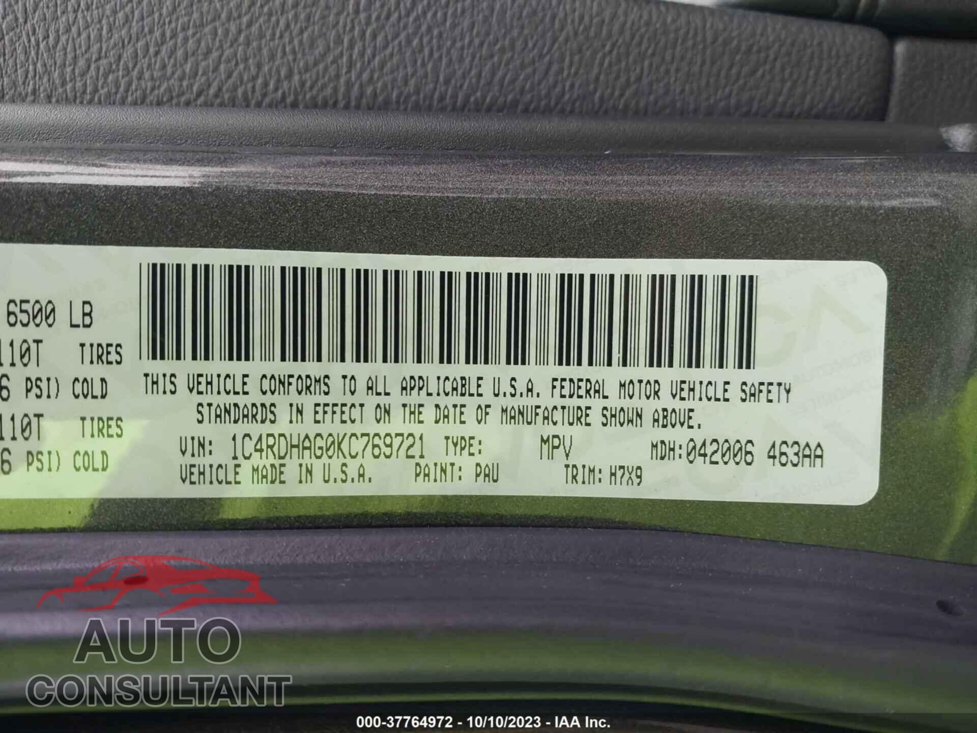 DODGE DURANGO 2019 - 1C4RDHAG0KC769721