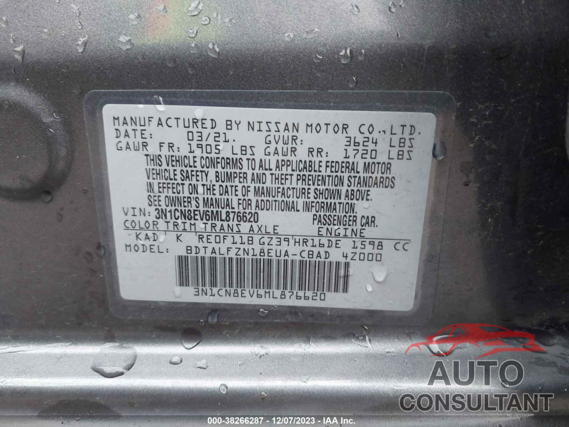 NISSAN VERSA 2021 - 3N1CN8EV6ML876620