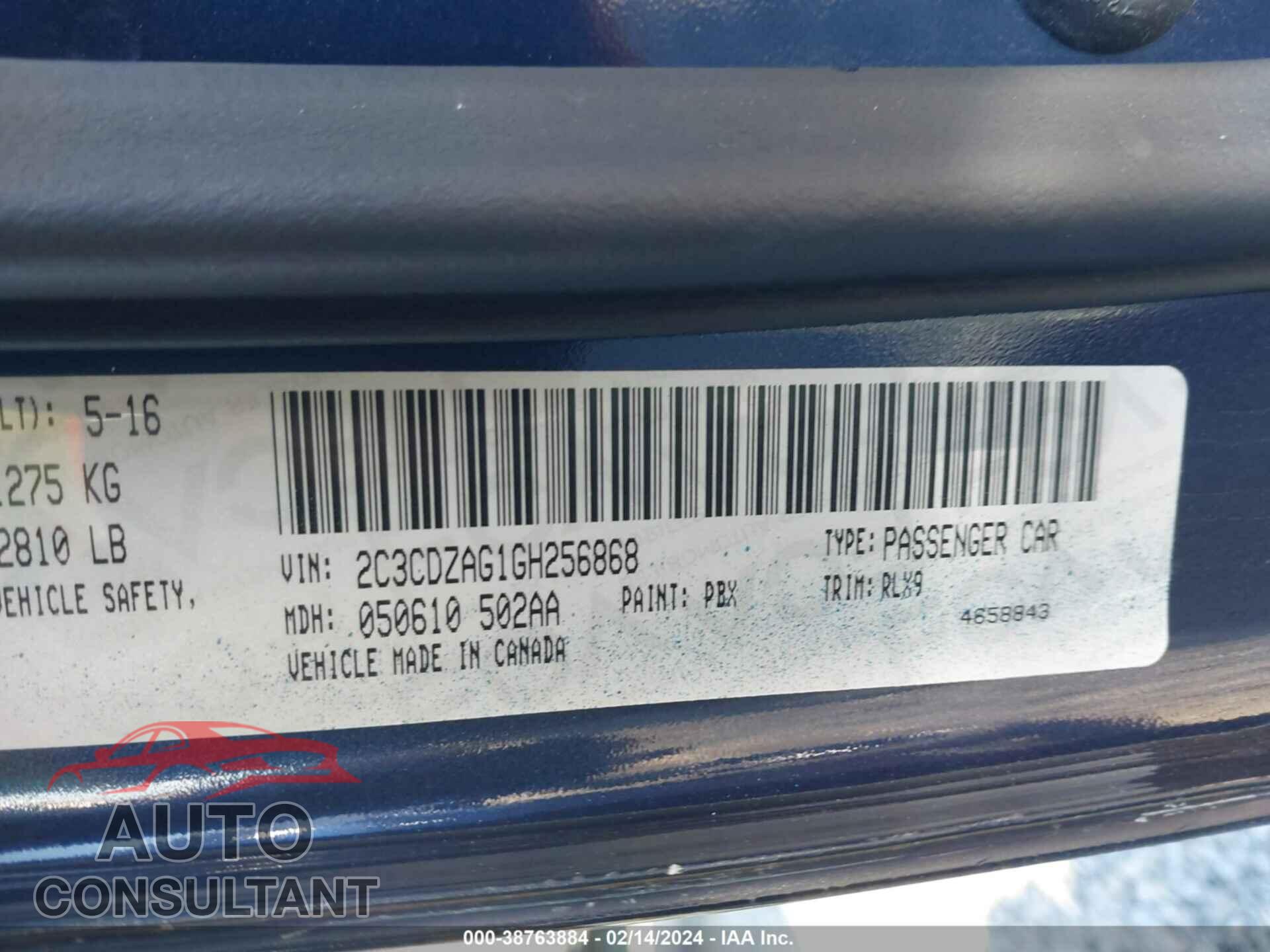 DODGE CHALLENGER 2016 - 2C3CDZAG1GH256868