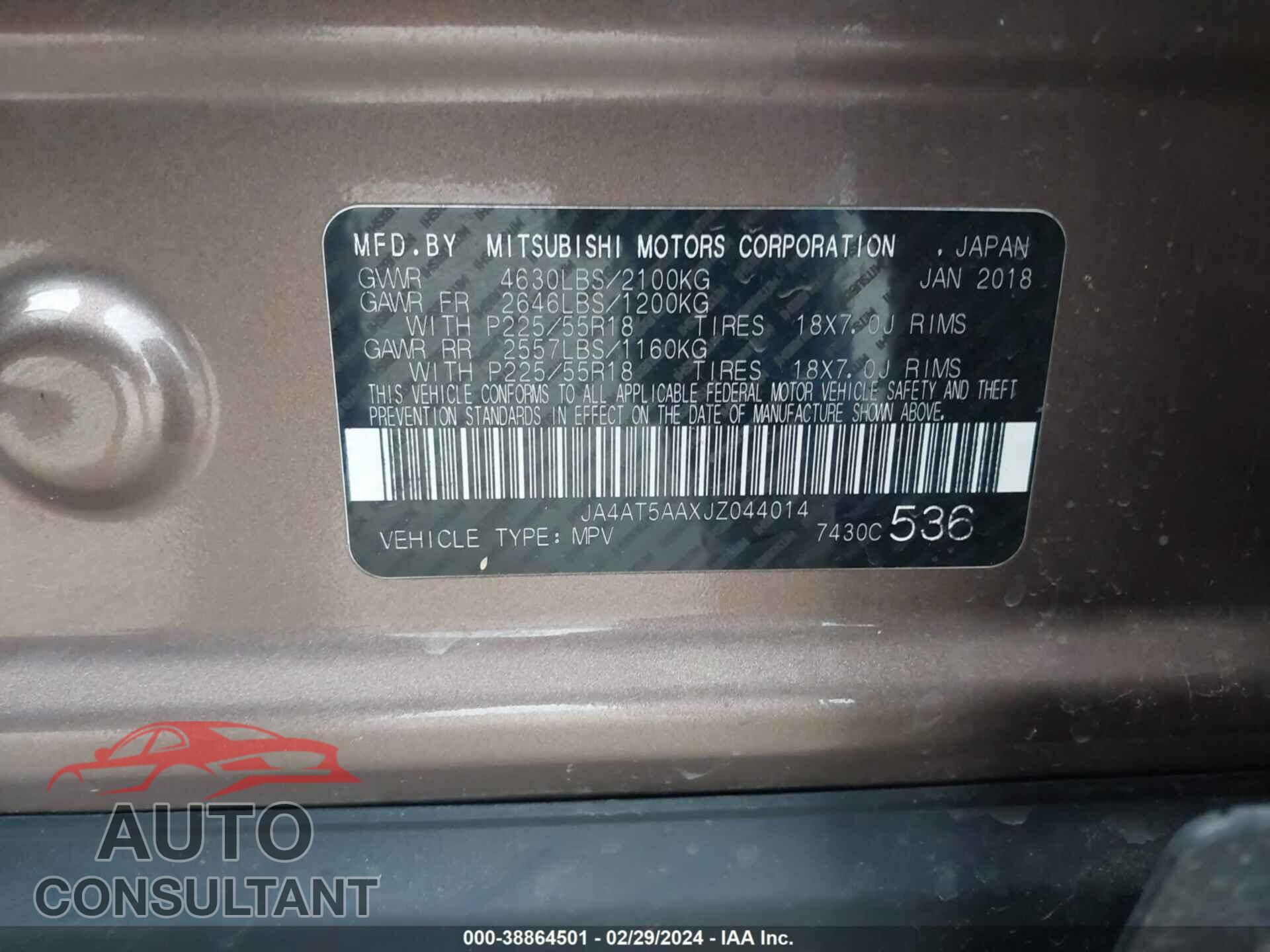 MITSUBISHI ECLIPSE CROSS 2018 - JA4AT5AAXJZ044014