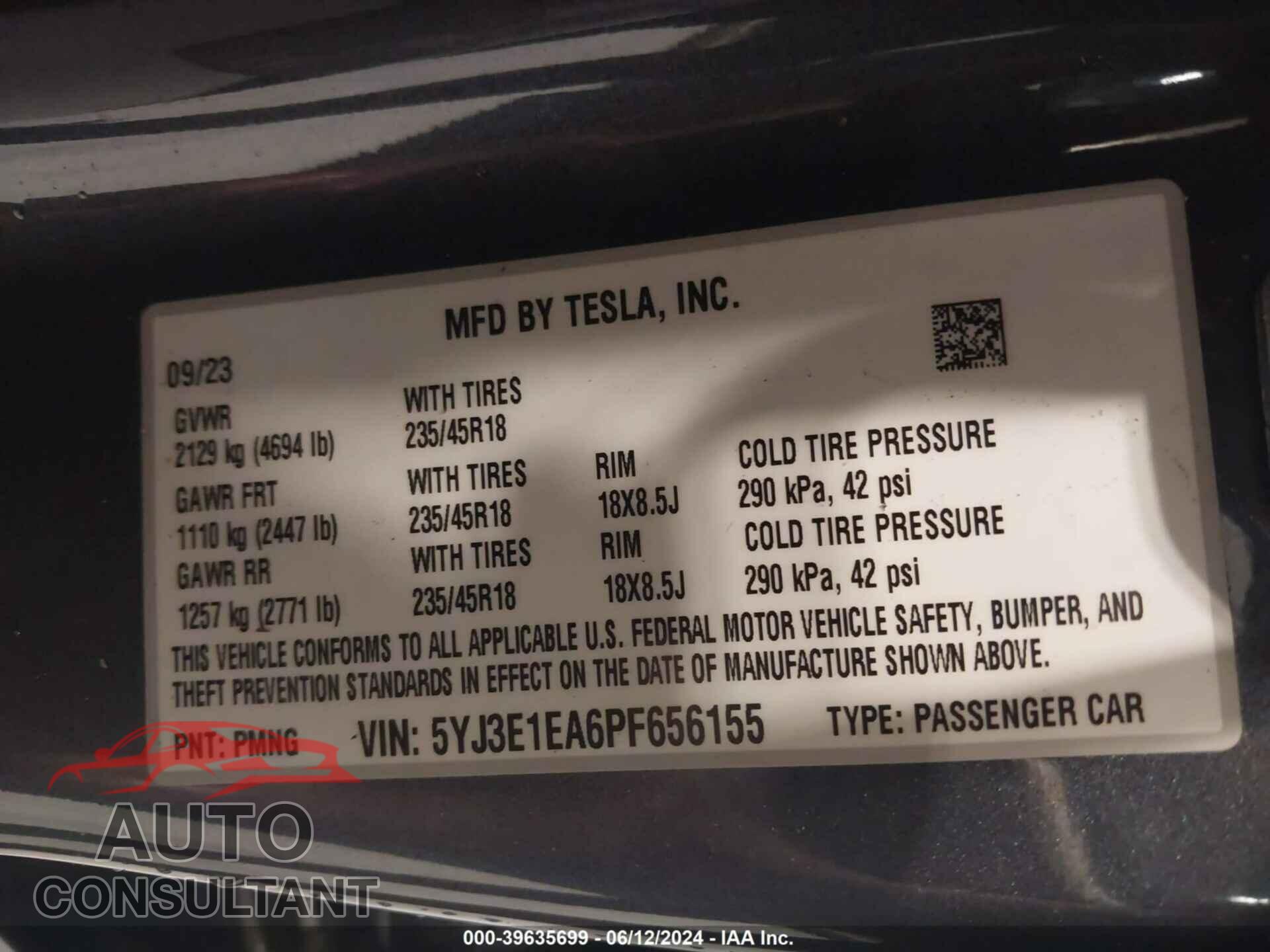 TESLA MODEL 3 2023 - 5YJ3E1EA6PF656155
