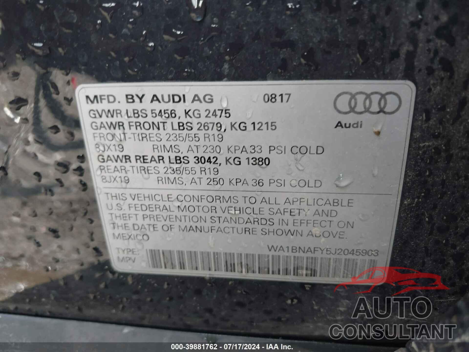 AUDI Q5 2018 - WA1BNAFY5J2045903