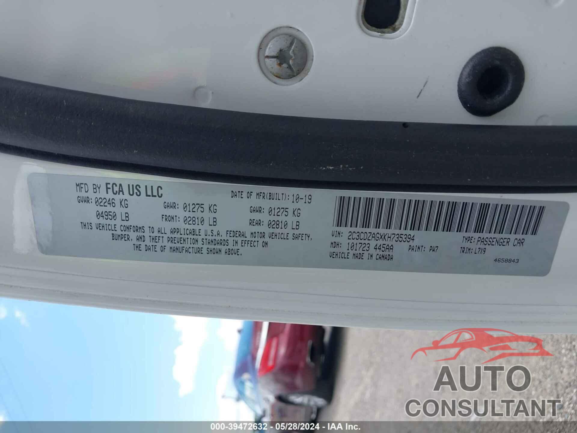 DODGE CHALLENGER 2019 - 2C3CDZAGXKH735394