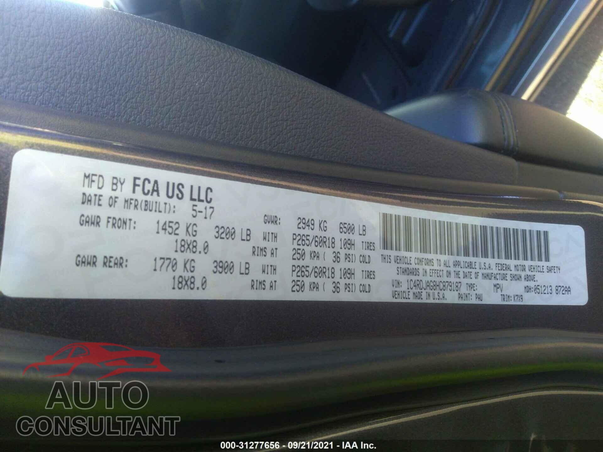 DODGE DURANGO 2017 - 1C4RDJAG8HC879187