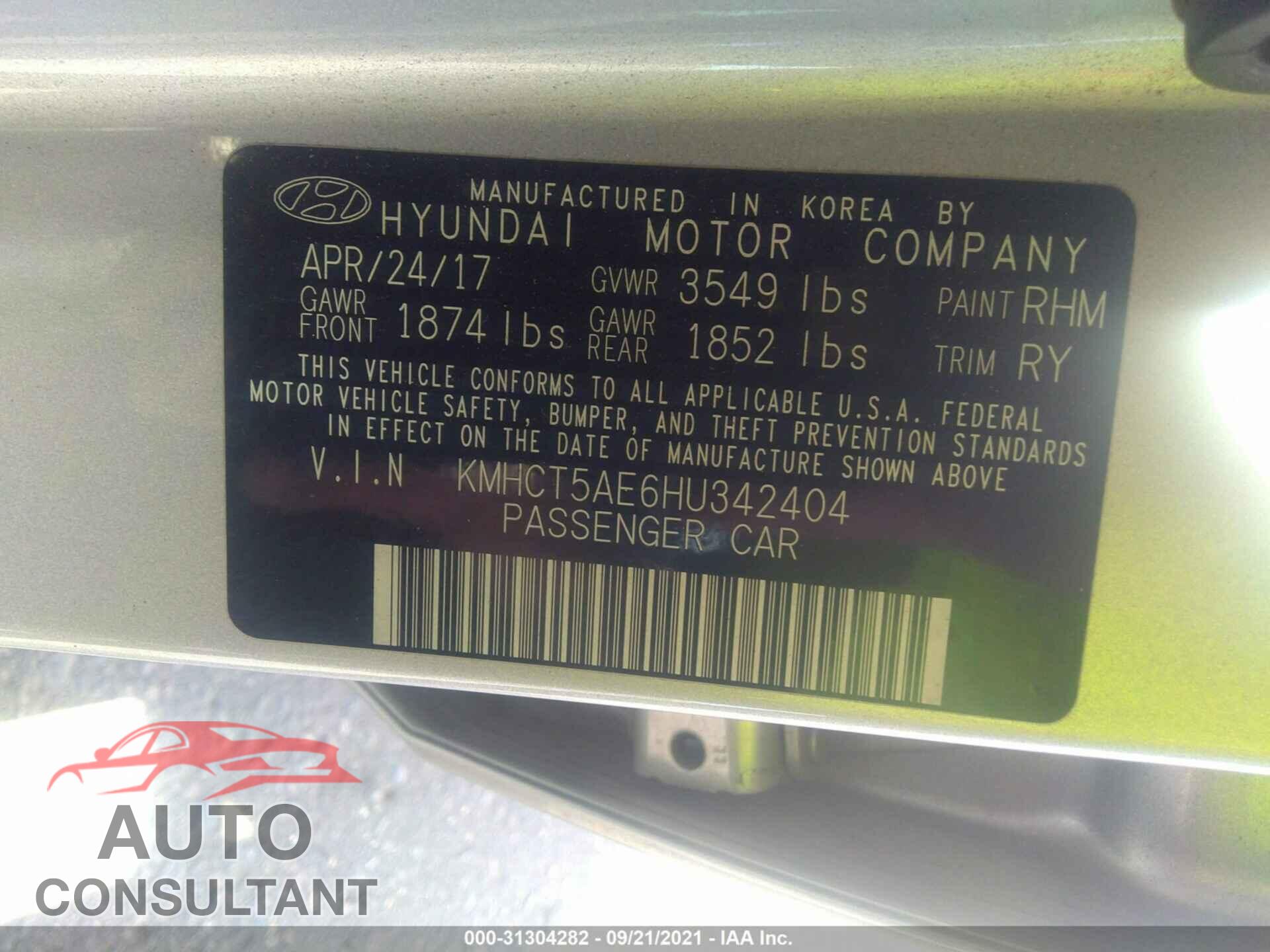 HYUNDAI ACCENT 2017 - KMHCT5AE6HU342404