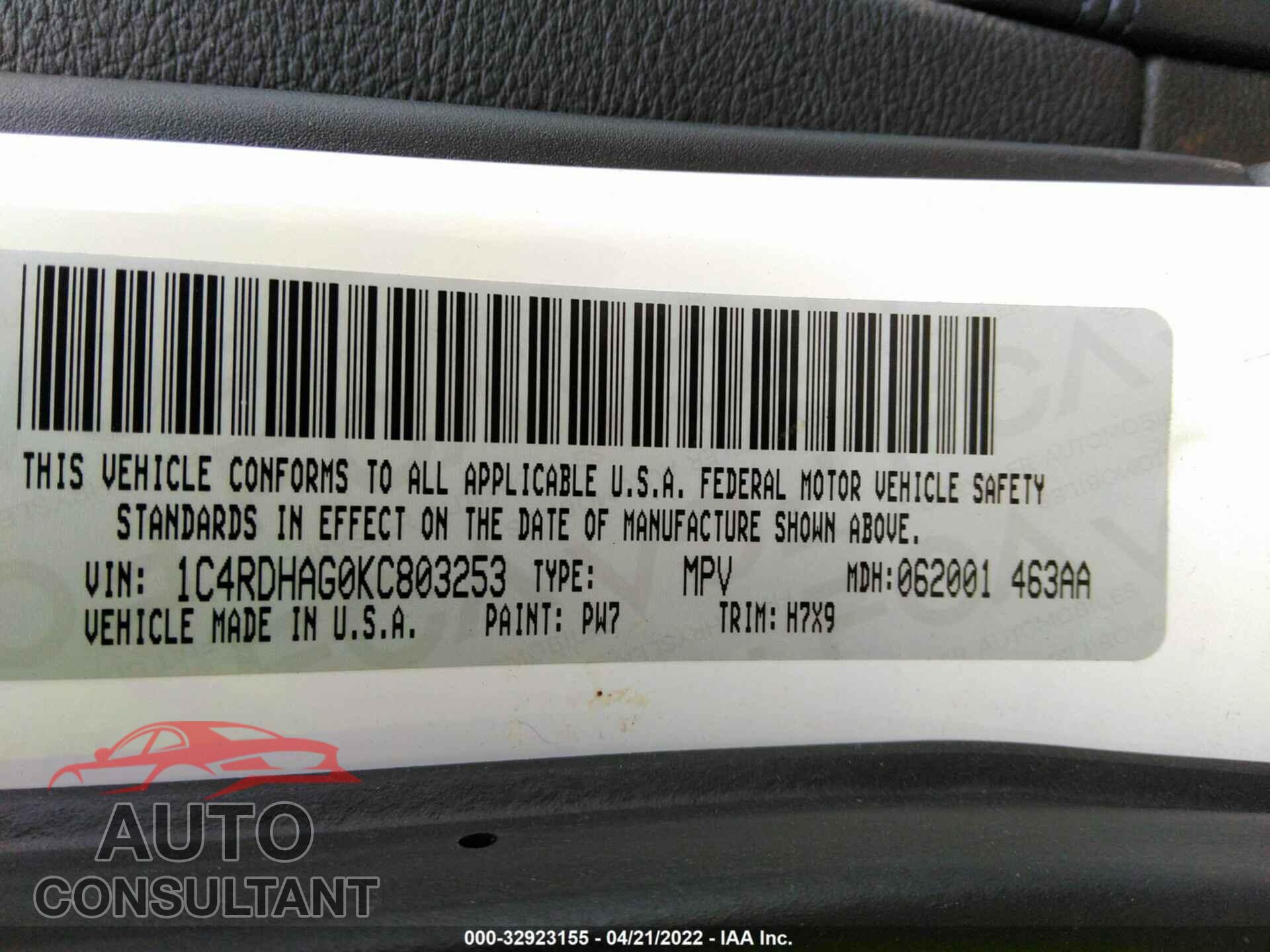 DODGE DURANGO 2019 - 1C4RDHAG0KC803253