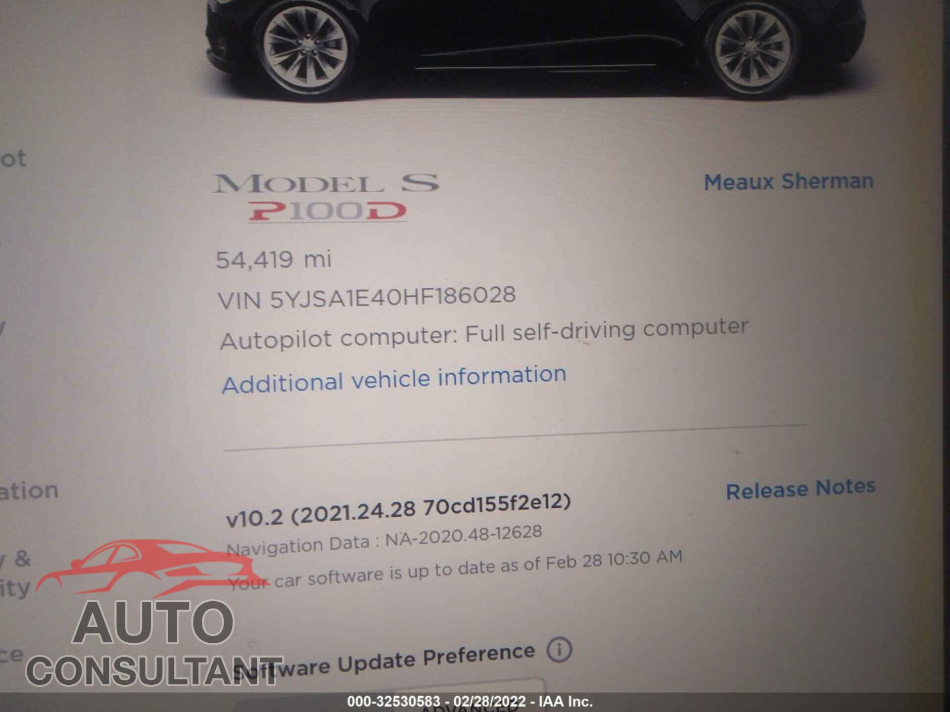 TESLA MODEL S 2017 - 5YJSA1E40HF186028