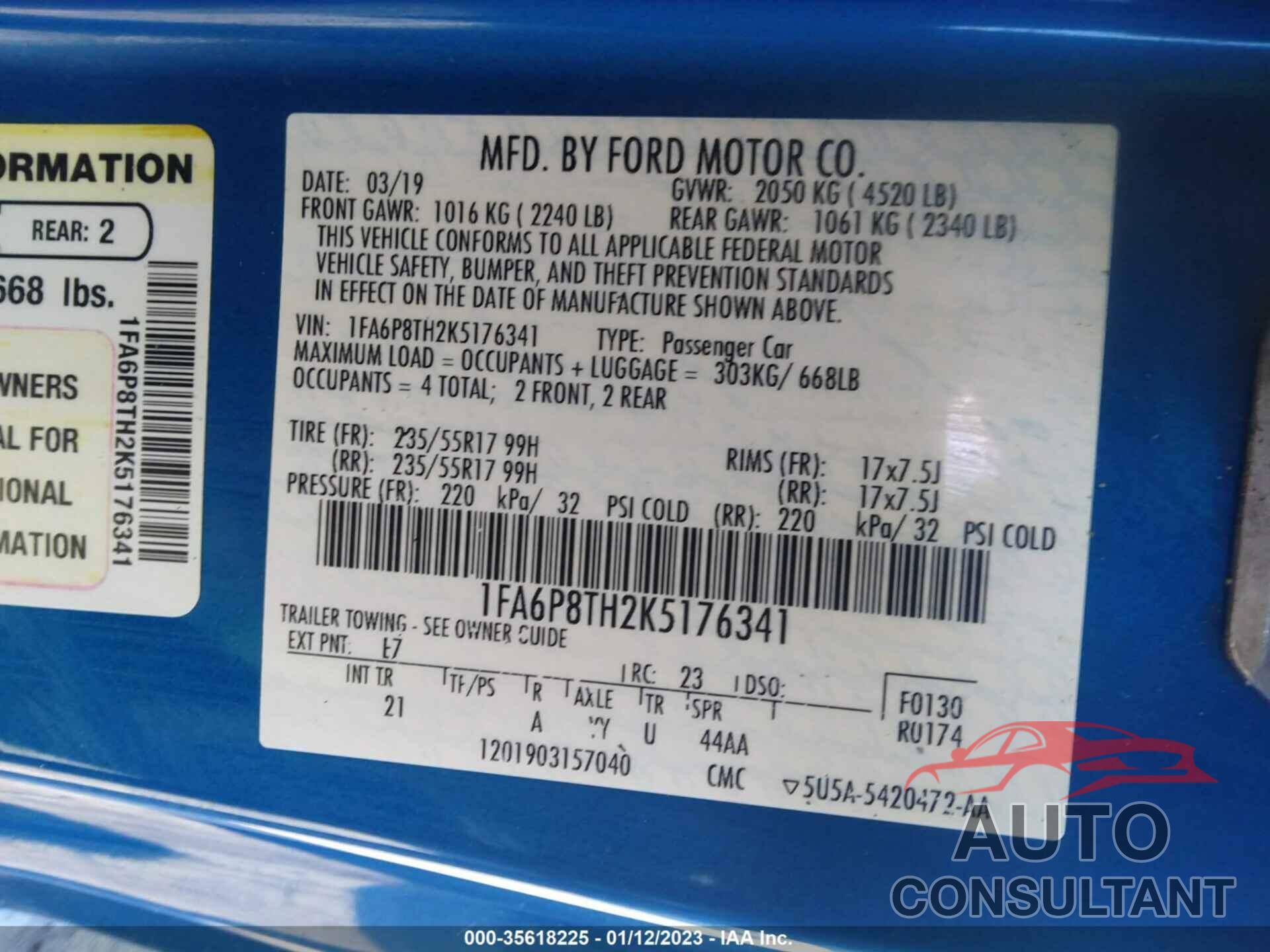 FORD MUSTANG 2019 - 1FA6P8TH2K5176341