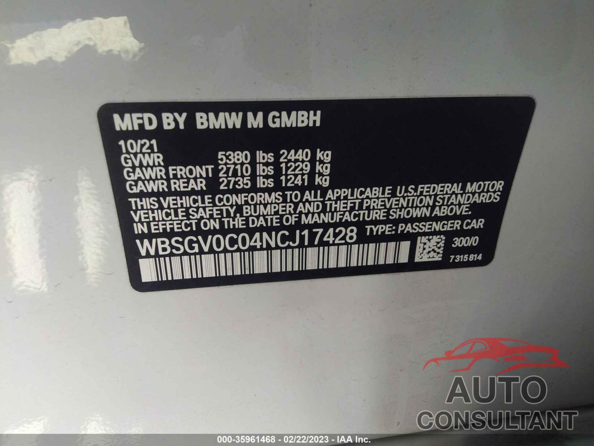 BMW M8 2022 - WBSGV0C04NCJ17428