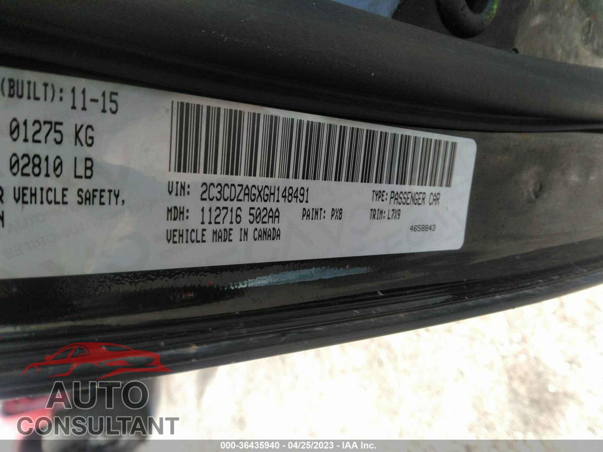 DODGE CHALLENGER 2016 - 2C3CDZAGXGH148491