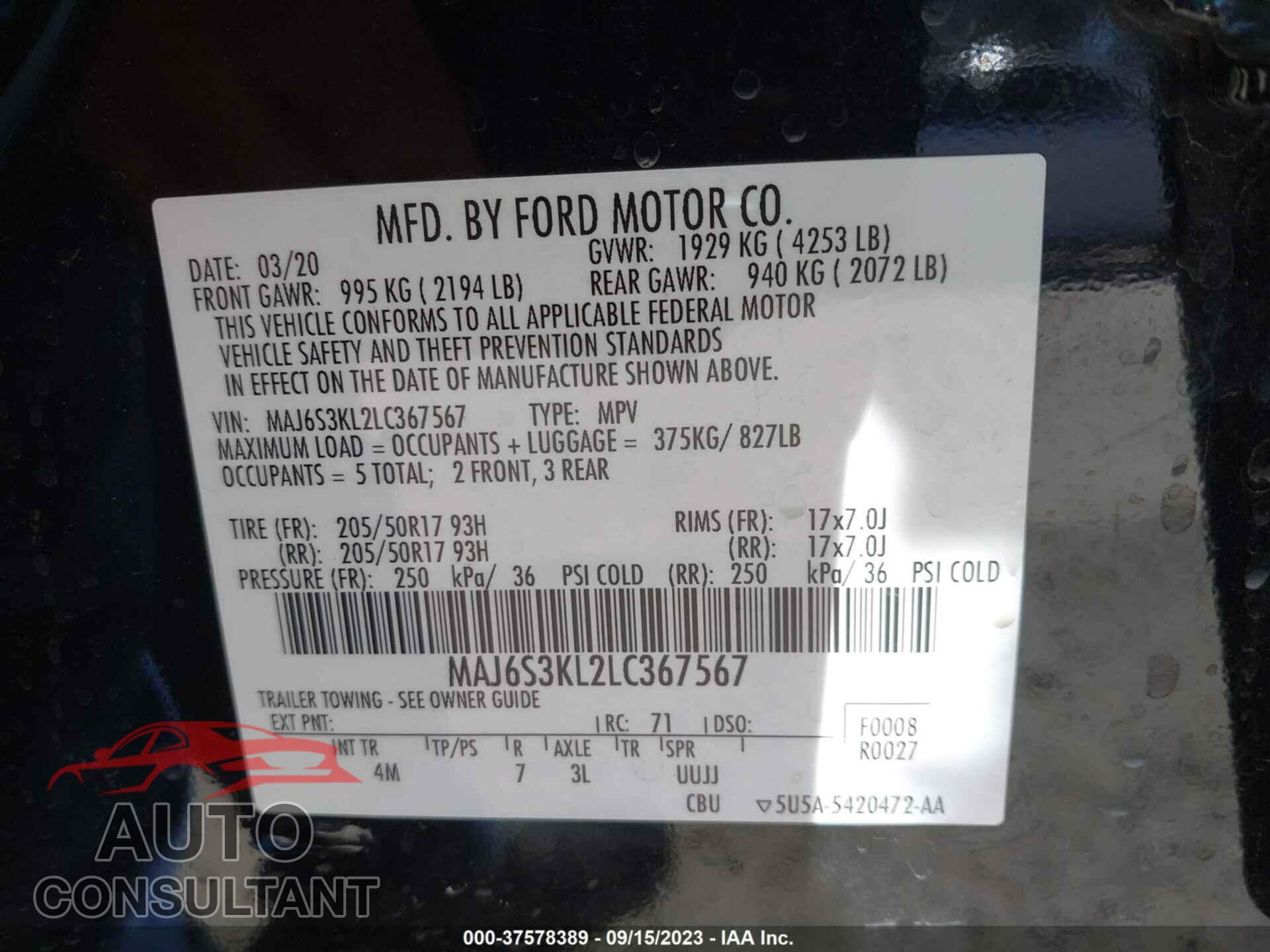 FORD ECOSPORT 2020 - MAJ6S3KL2LC367567