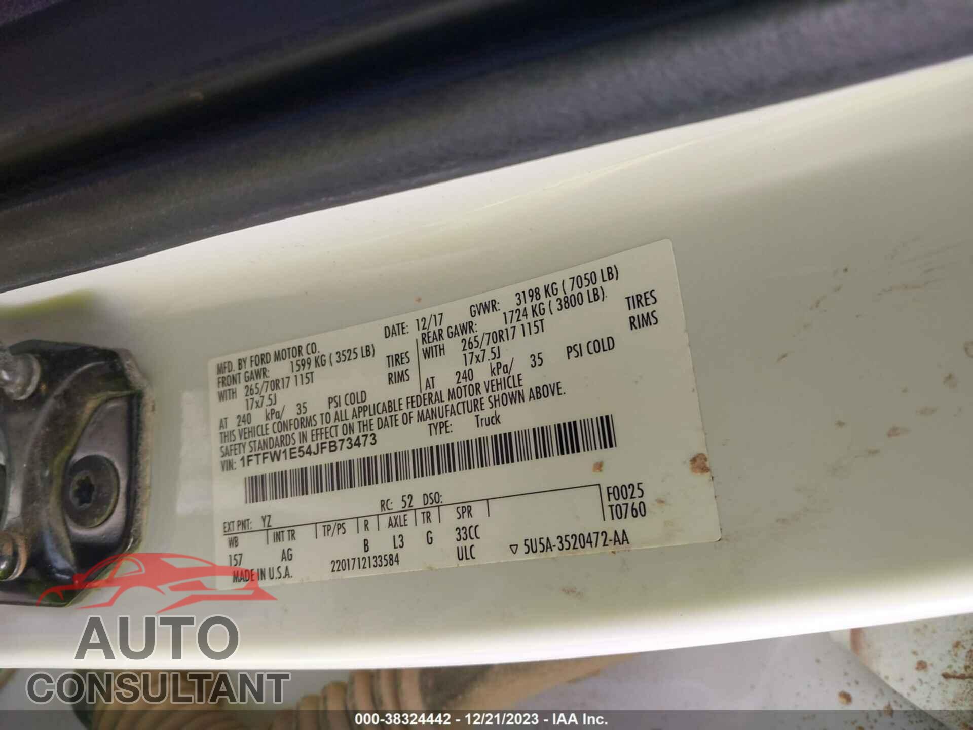 FORD F150 2018 - 1FTFW1E54JFB73473