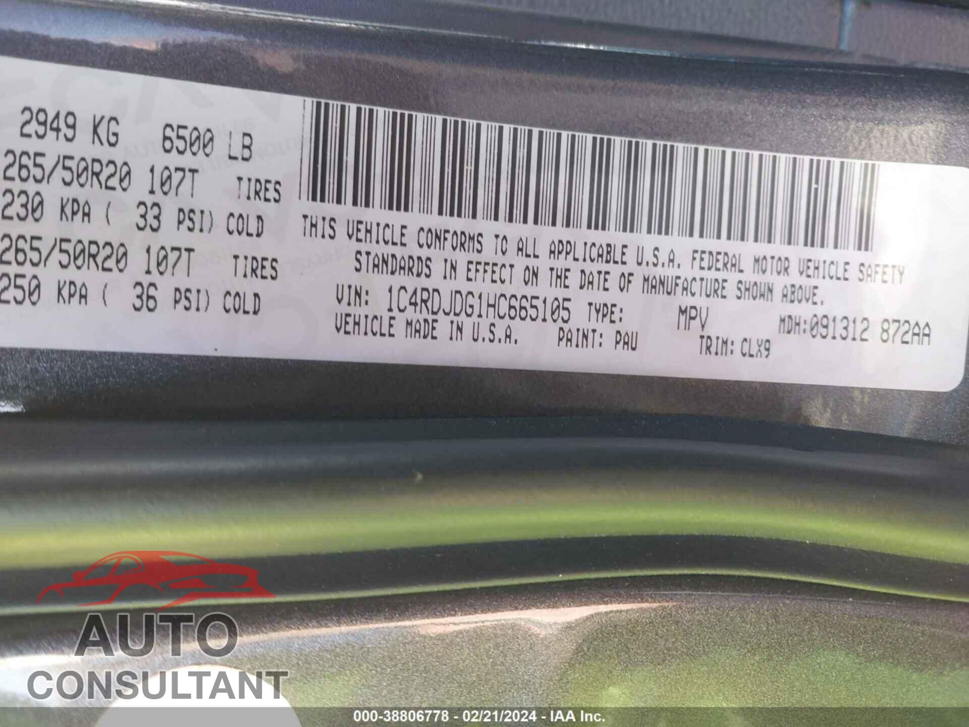 DODGE DURANGO 2017 - 1C4RDJDG1HC665105