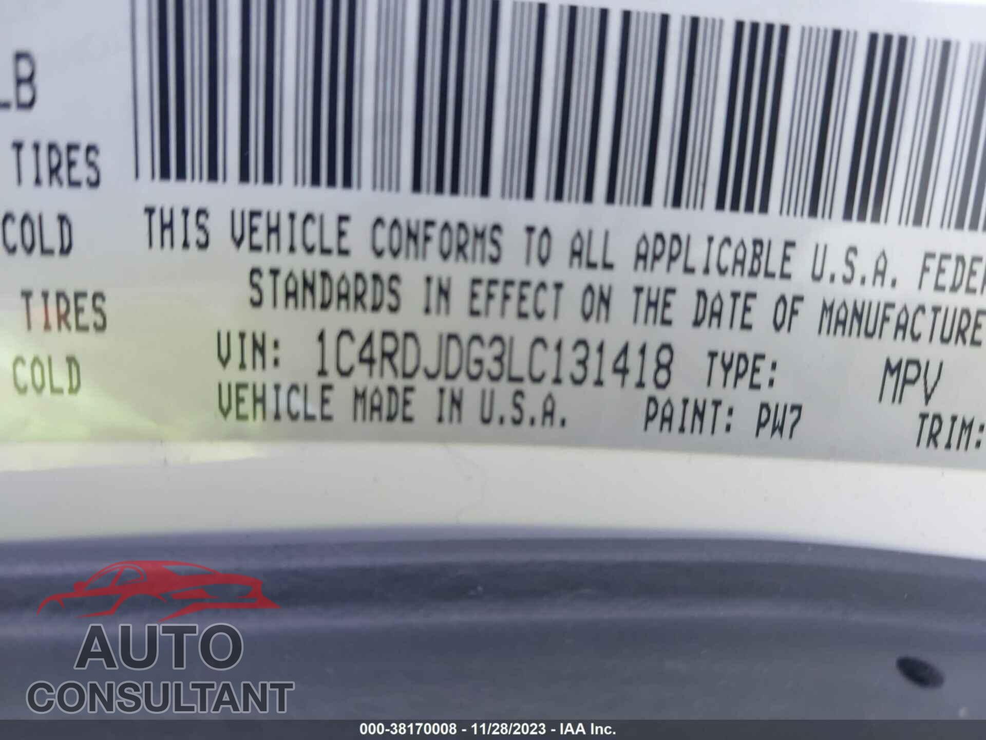 DODGE DURANGO 2020 - 1C4RDJDG3LC131418