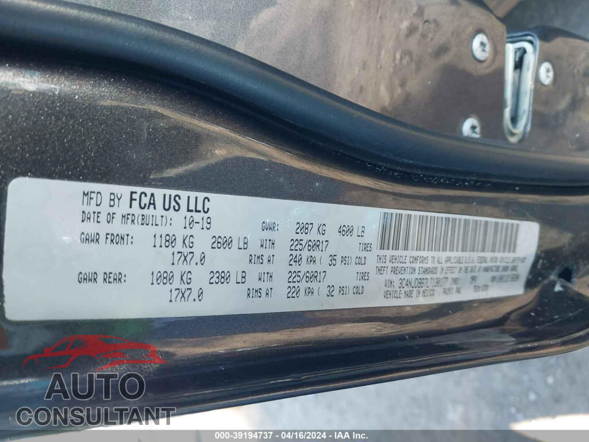 JEEP COMPASS 2020 - 3C4NJDBB7LT130177